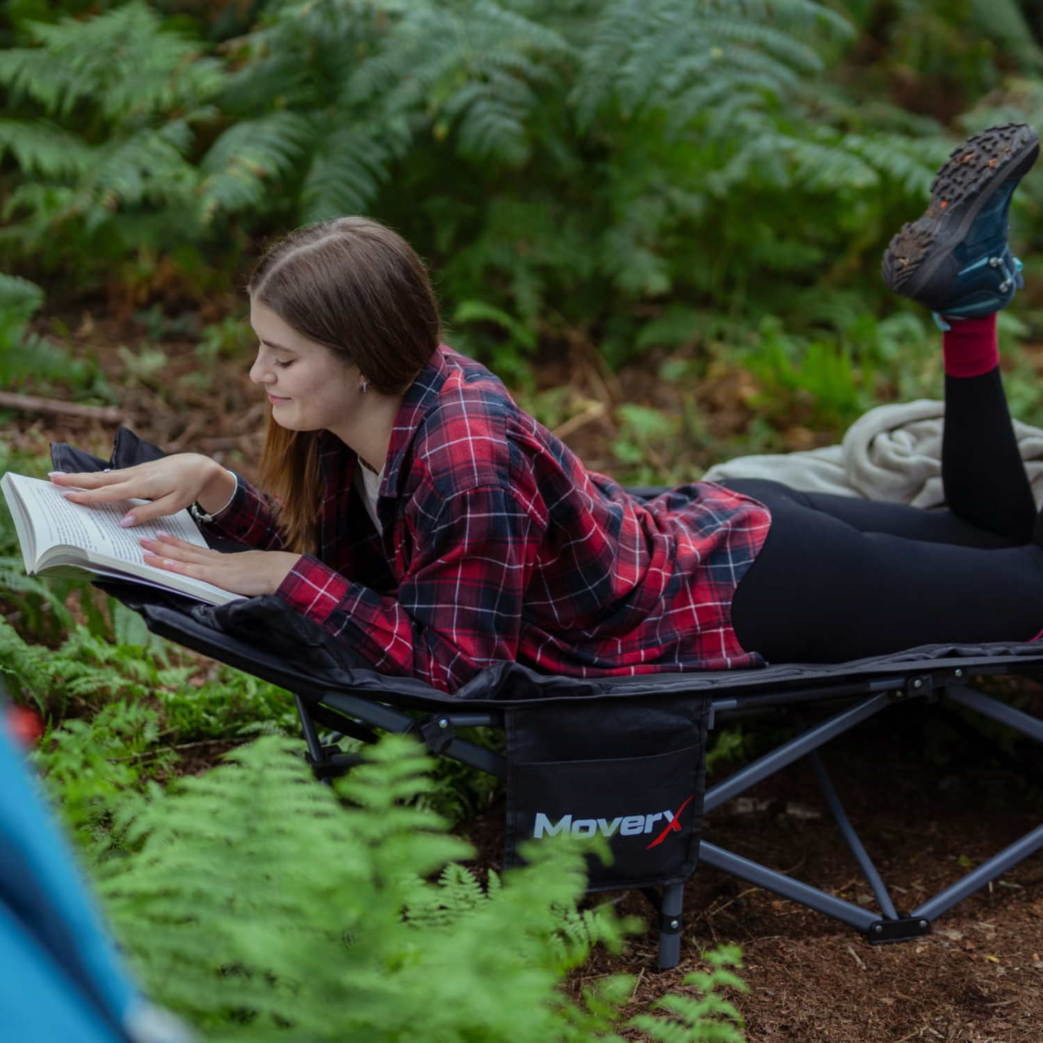 MoverX Folding Camping Bed with Mattress, Black