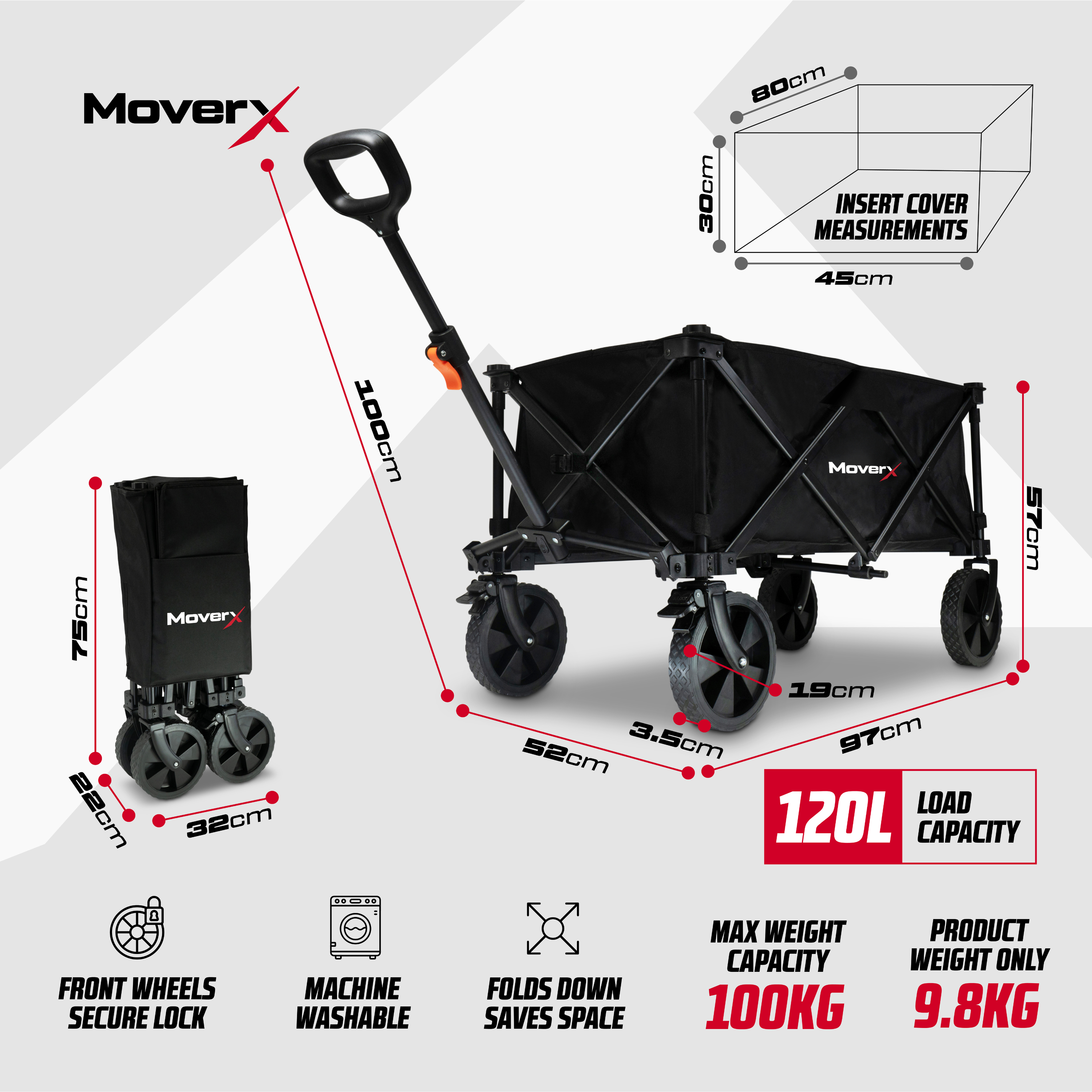 MoverX 120L Folding Camping Trolley Festival Wagon V2