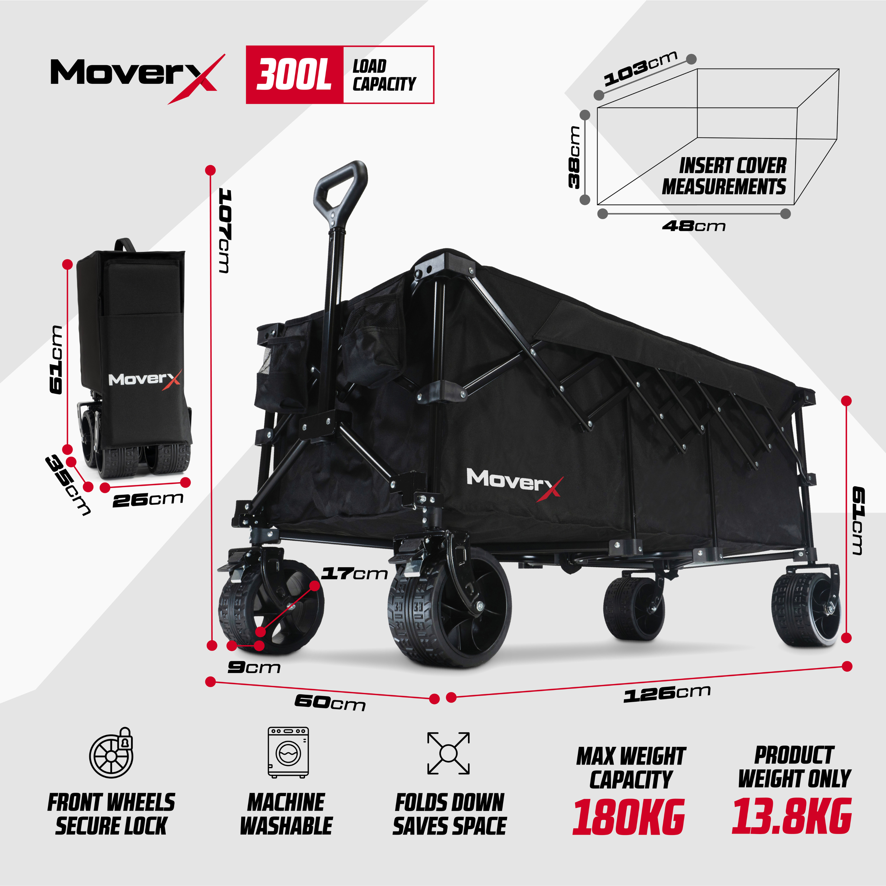 MoverX 300L Folding Camping Trolley Festival Wagon
