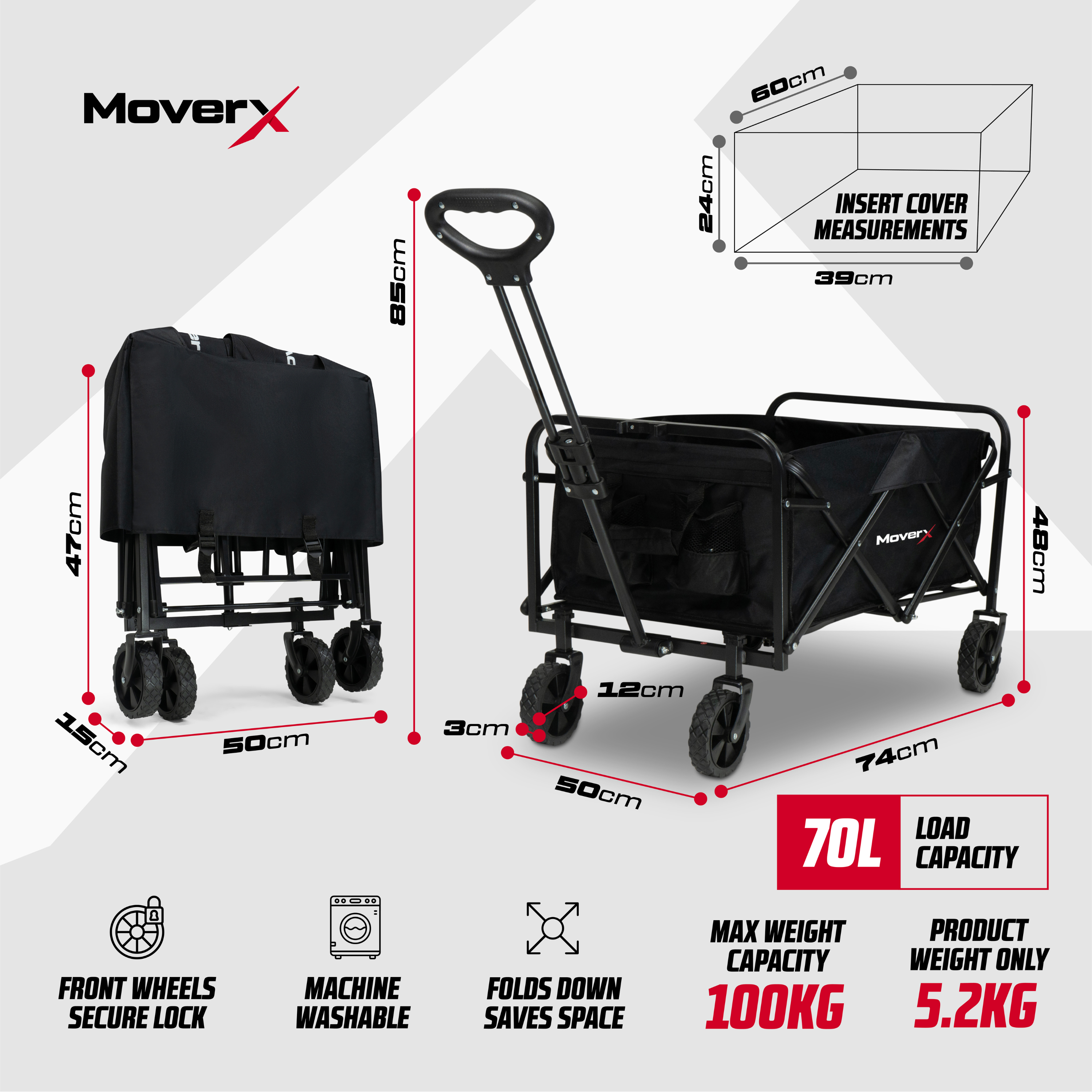 MoverX 70L Folding Camping Trolley Festival Wagon