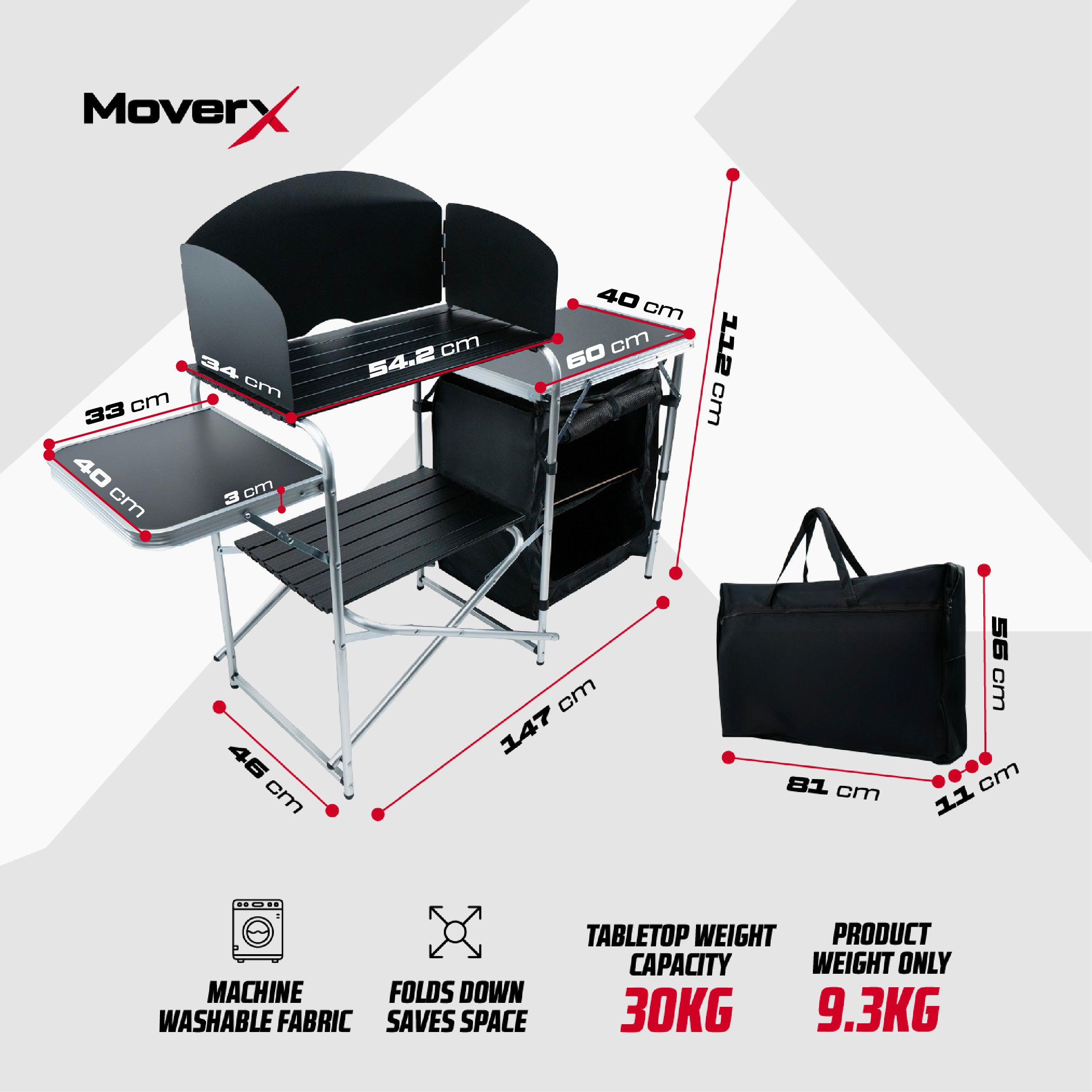 MoverX Portable Camping Kitchen Unit with Aluminium Frame