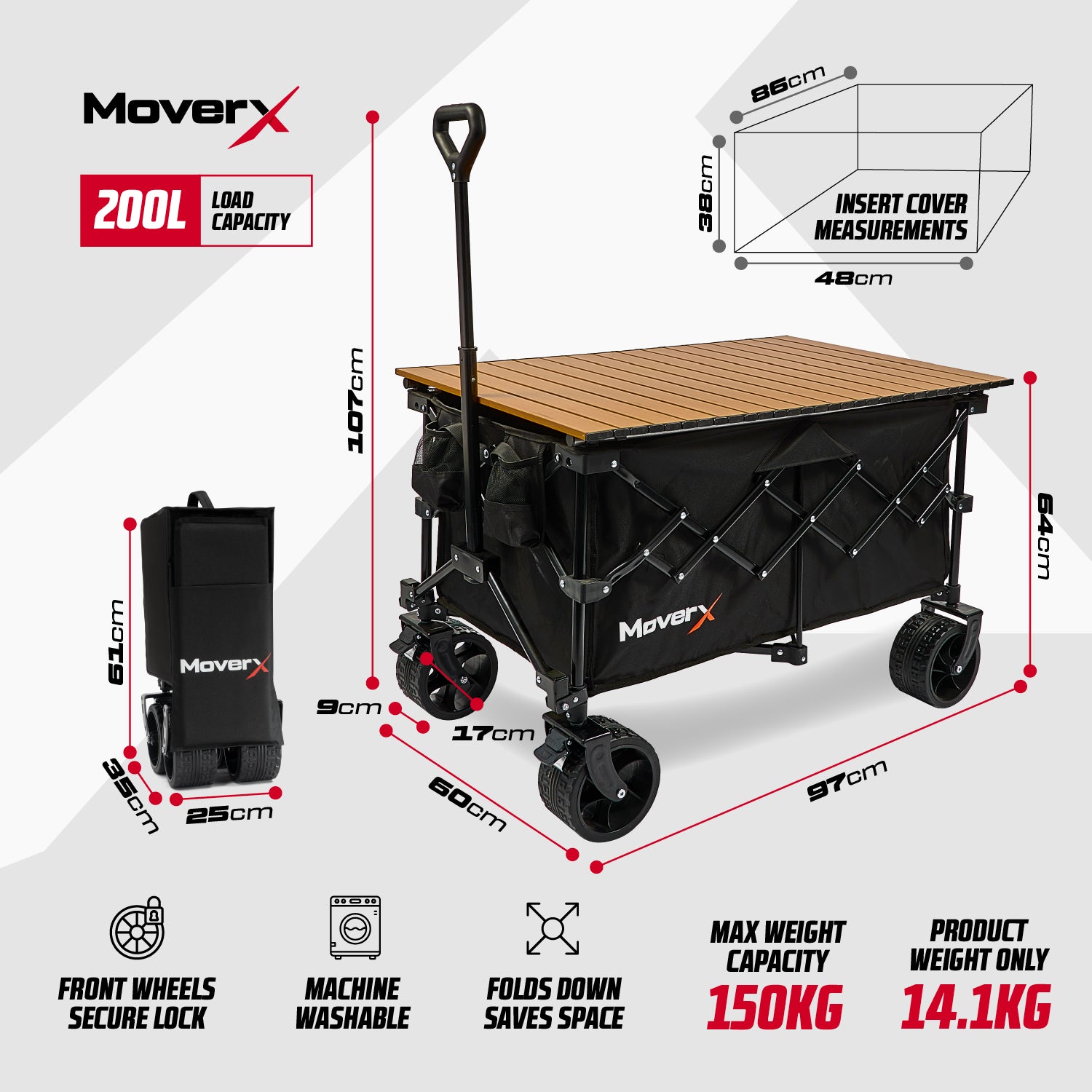 MoverX 200L Folding Camping Table Trolley & Wagon