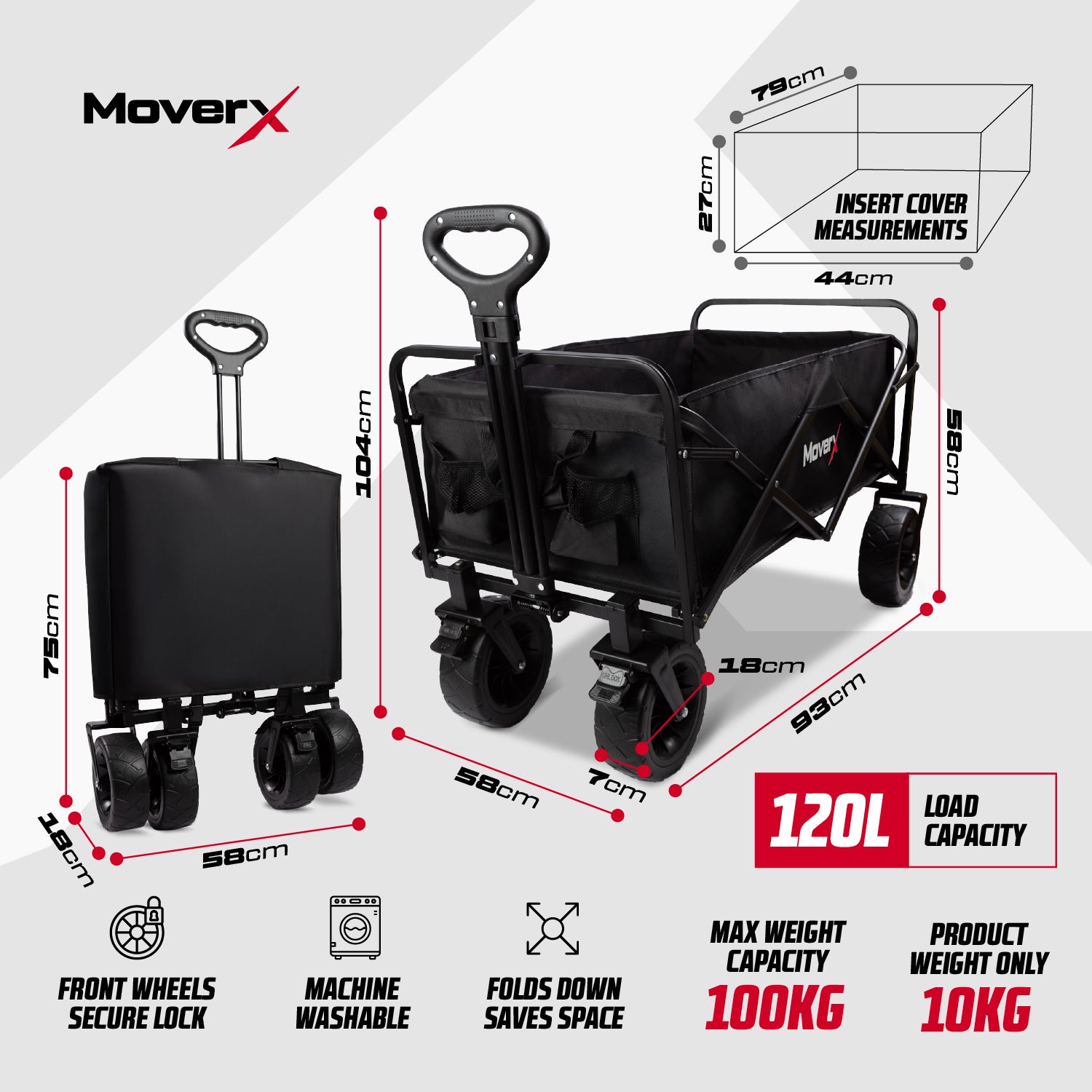 MoverX 120L Folding Camping Trolley Festival Wagon
