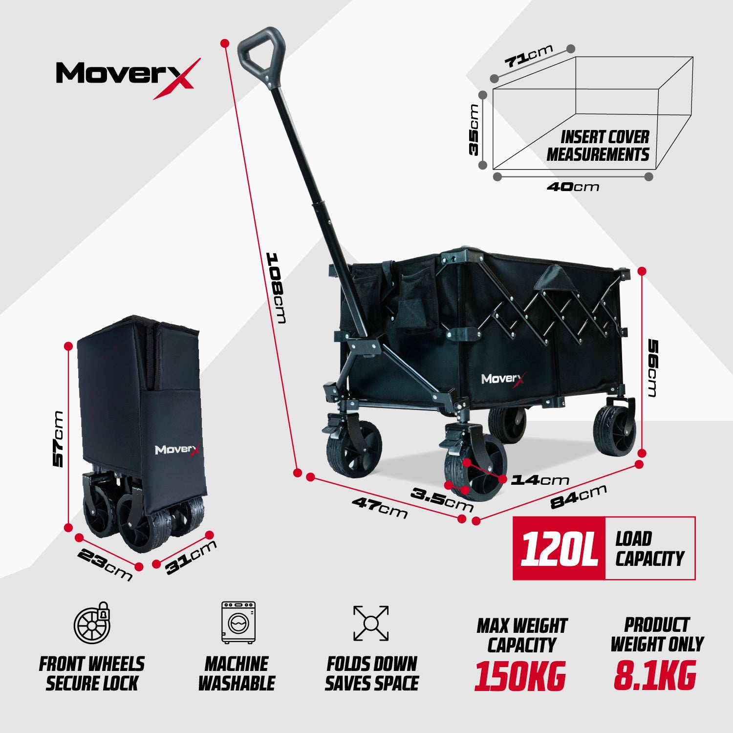 MoverX 120L Folding Camping Trolley Festival Wagon
