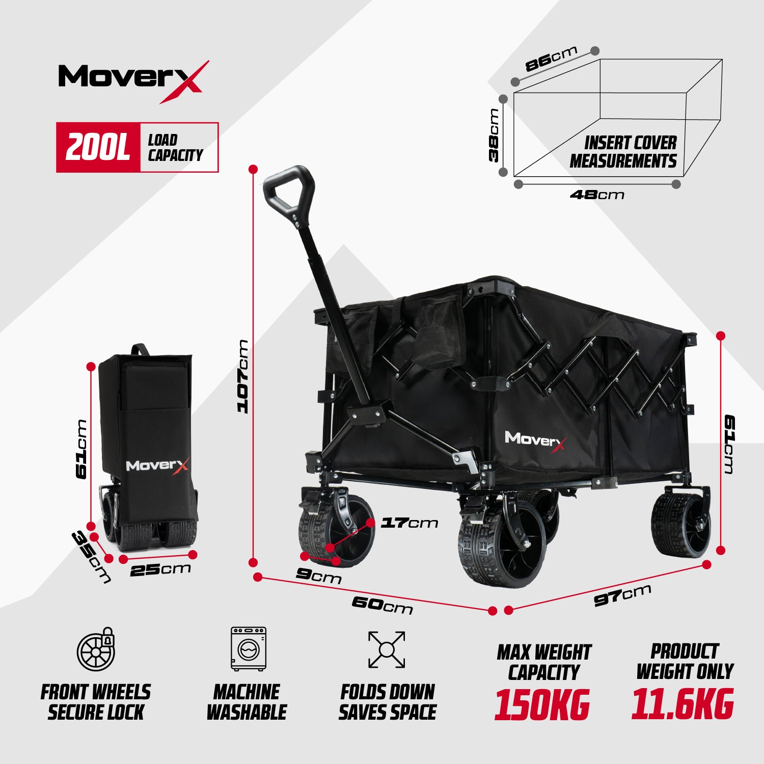 MoverX 200L Folding Camping Trolley Festival Wagon