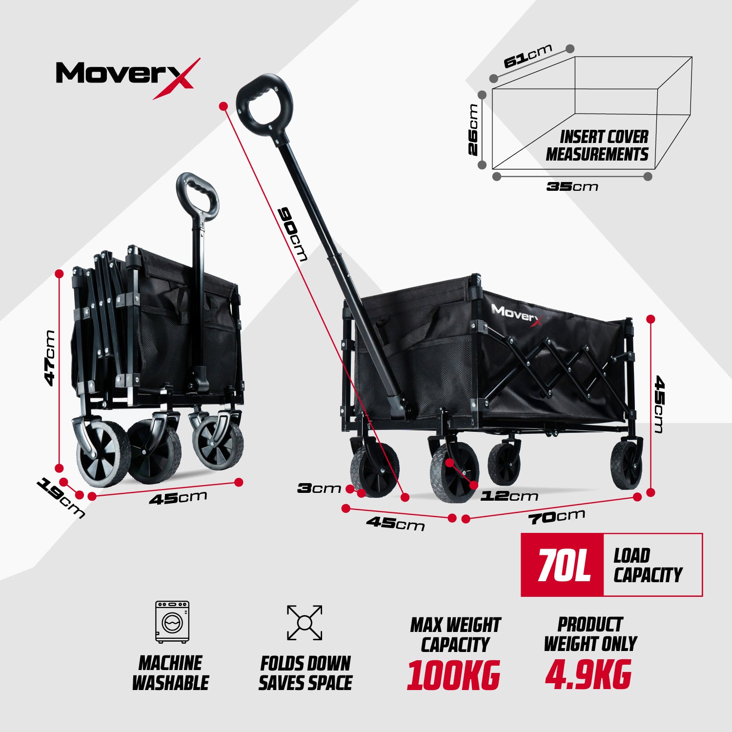 MoverX 70L Folding Camping Trolley Festival Wagon