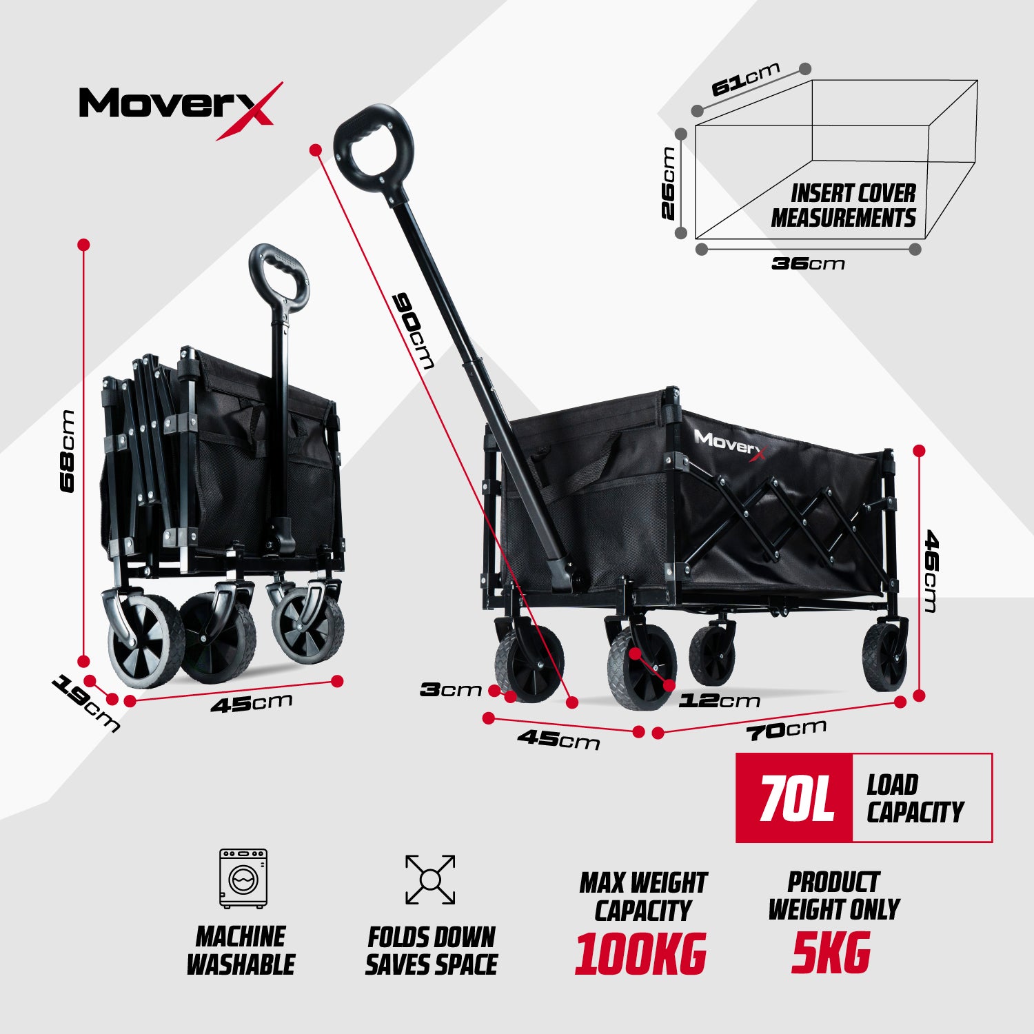 MoverX 70L Folding Camping Trolley Festival Wagon
