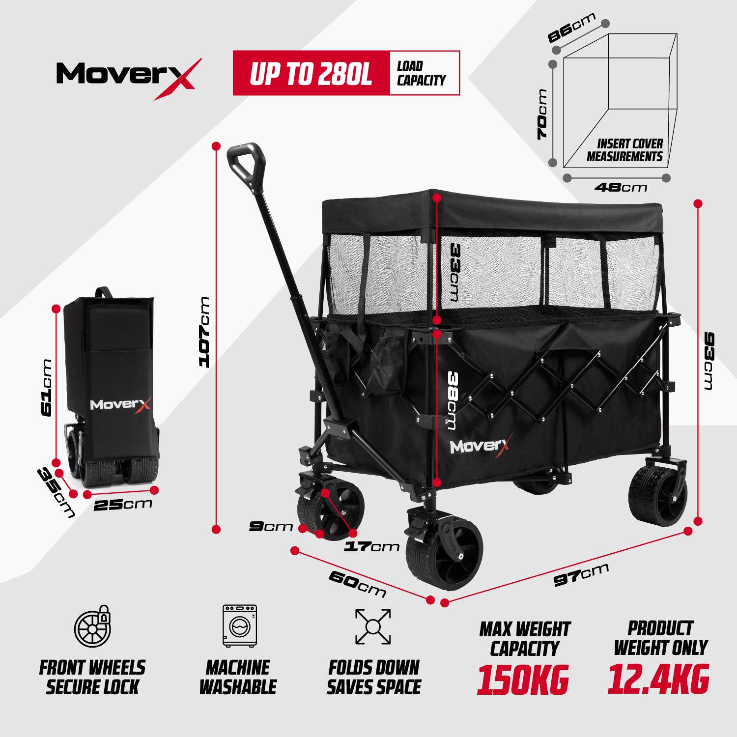 MoverX 200L Folding Festival Wagon With Canopy