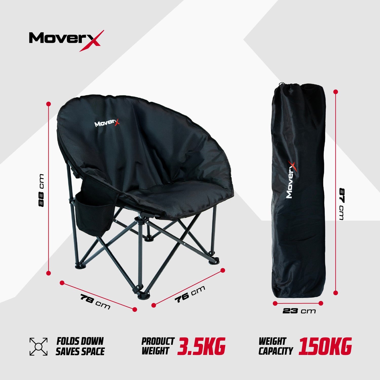 MoverX Lightweight Moon Camping Chair, Padded Armchair with Pocket