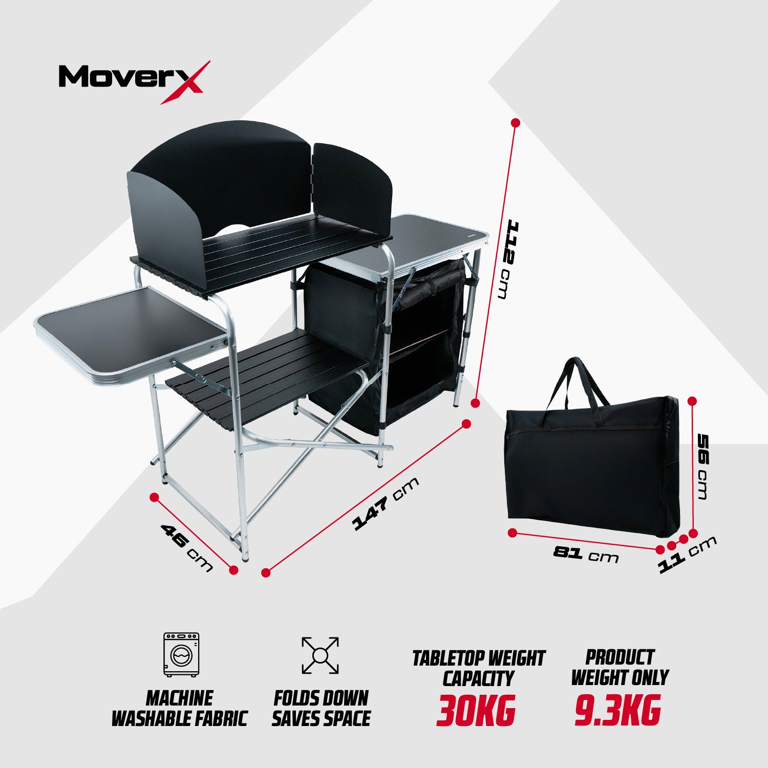 MoverX Portable Camping Kitchen Unit with Aluminium Frame