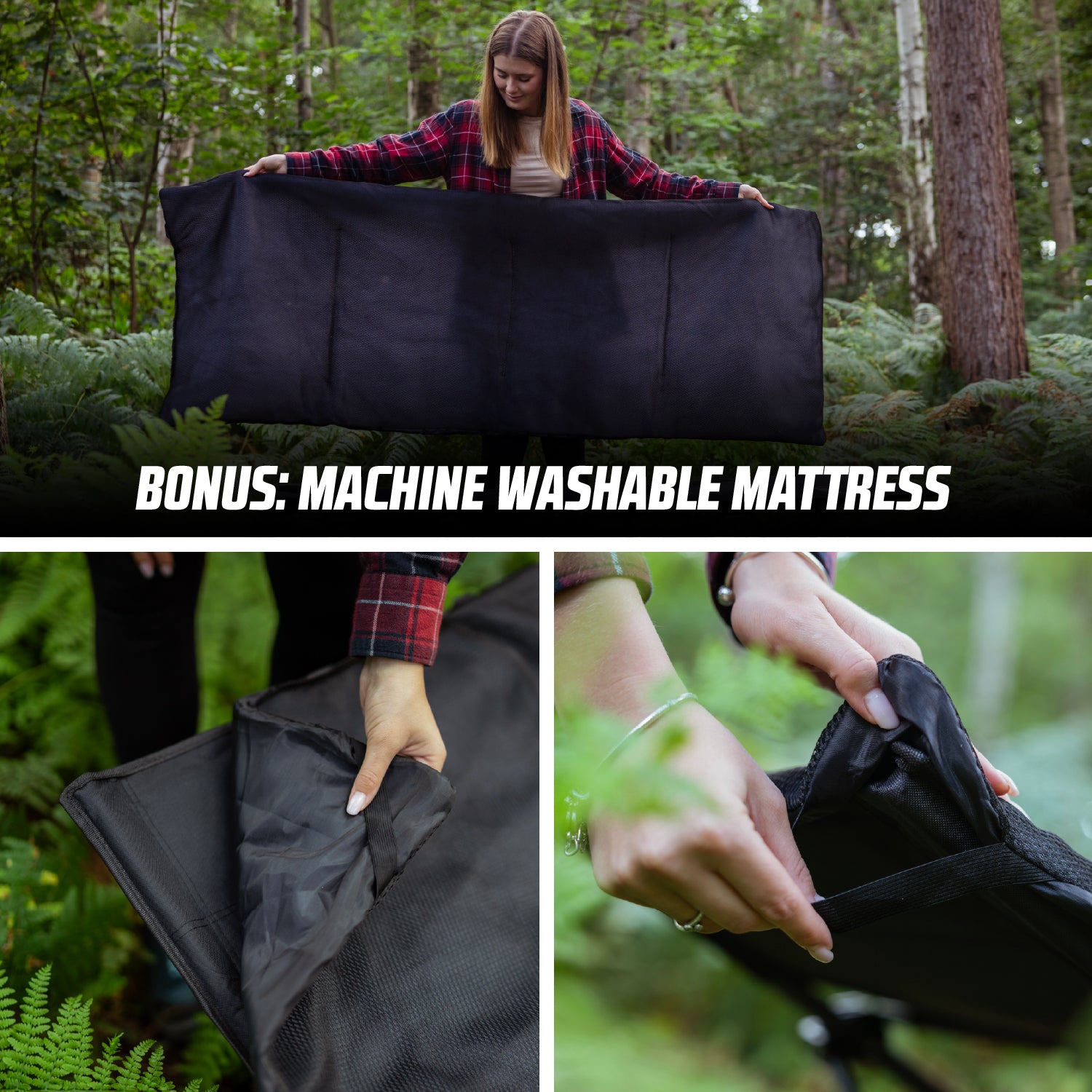 MoverX Folding Camping Bed with Mattress, 160kg, Black