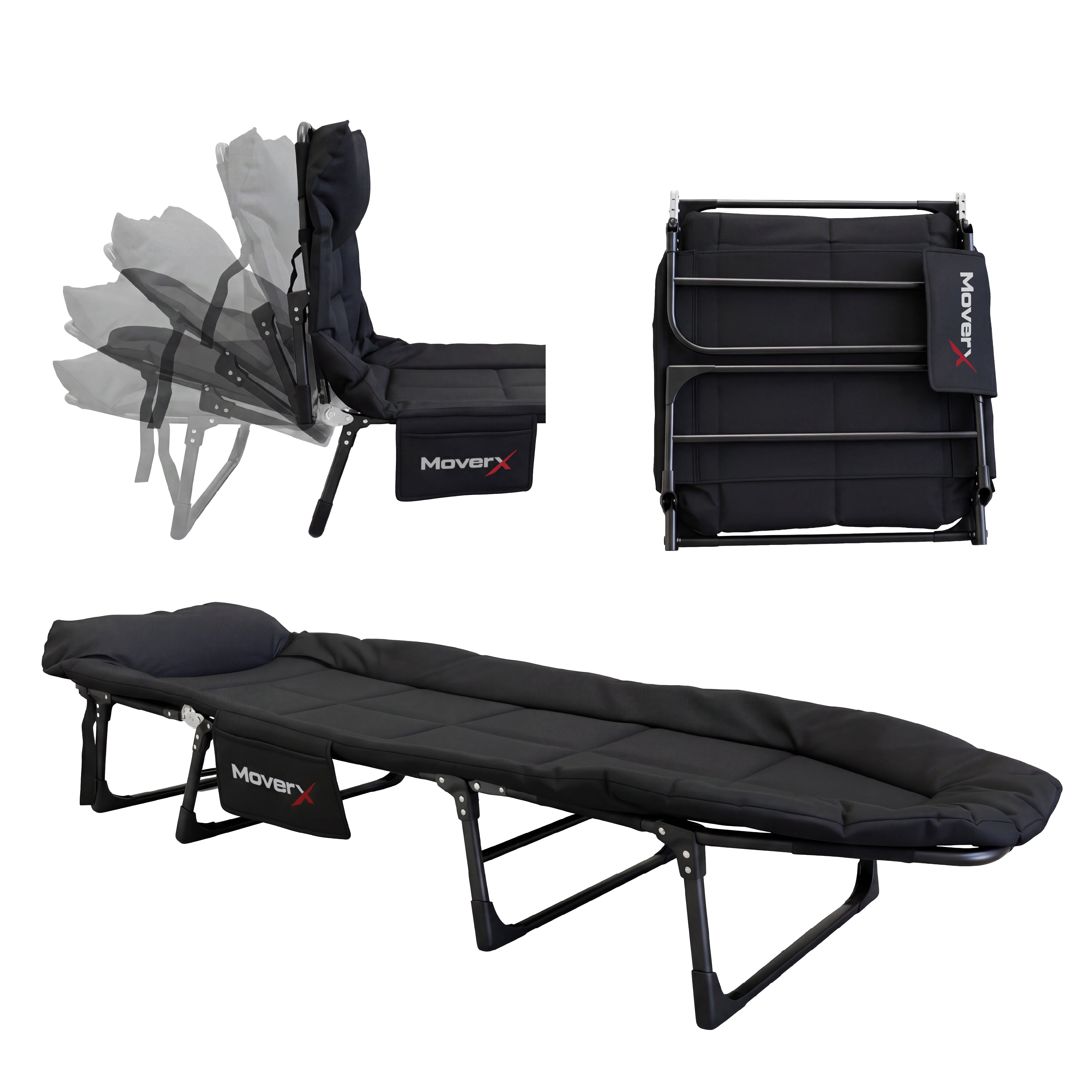 MoverX Folding Camping Bed with Adjustable Backrest - Capacity 130kg