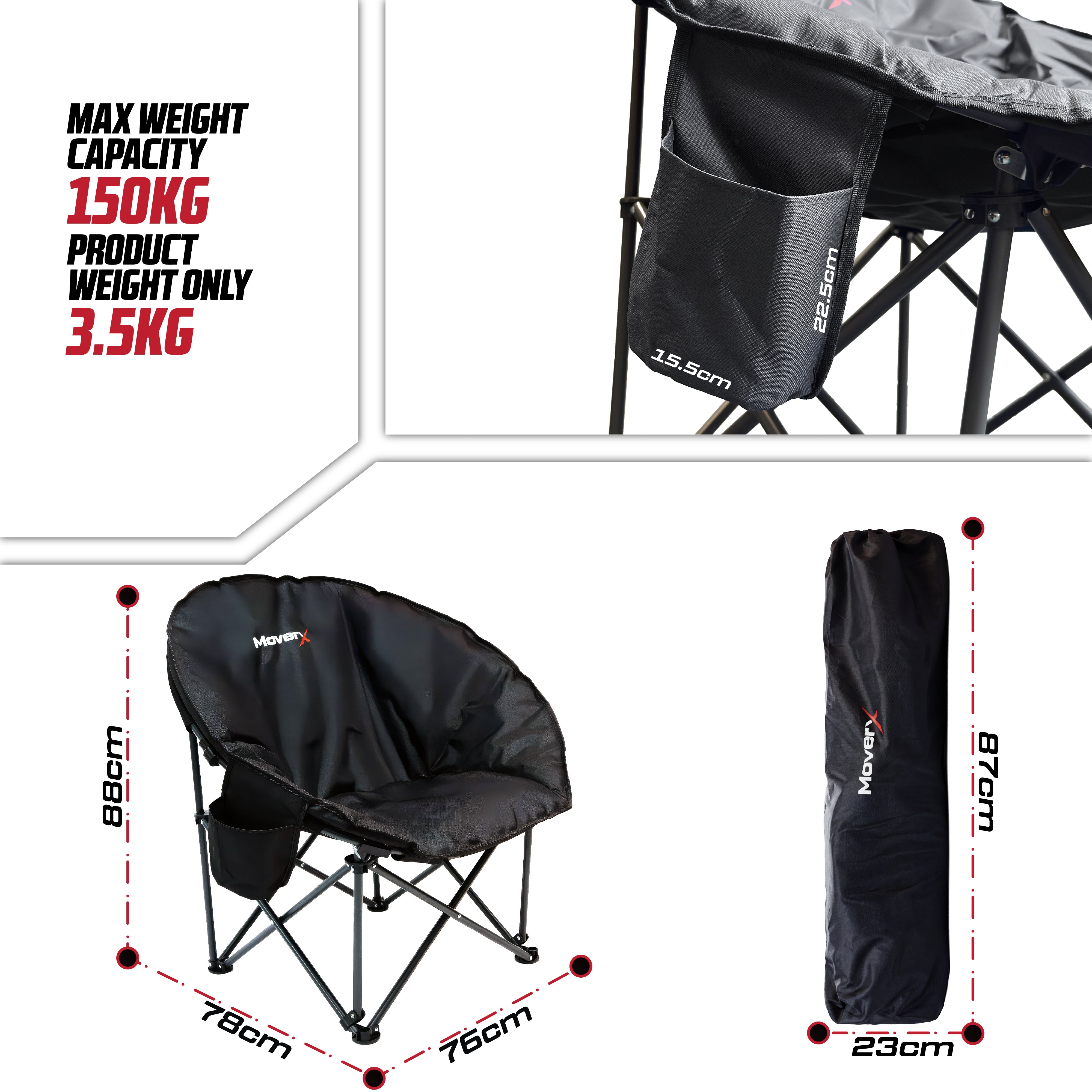 MoverX Lightweight Moon Camping Chair, Capacity 150kg