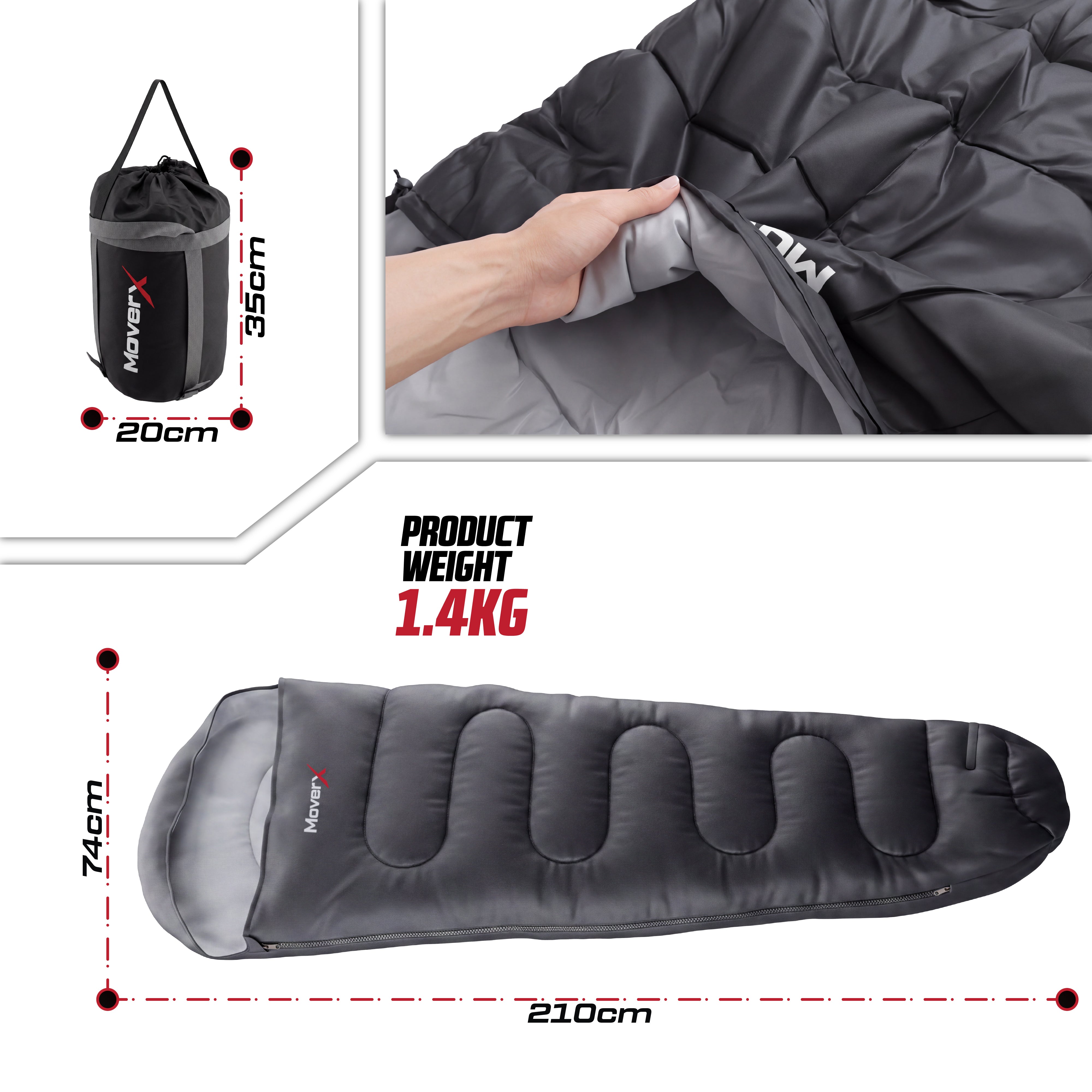 MoverX Lightweight Camping Sleeping Bag - 350 GSM Cotton Filling