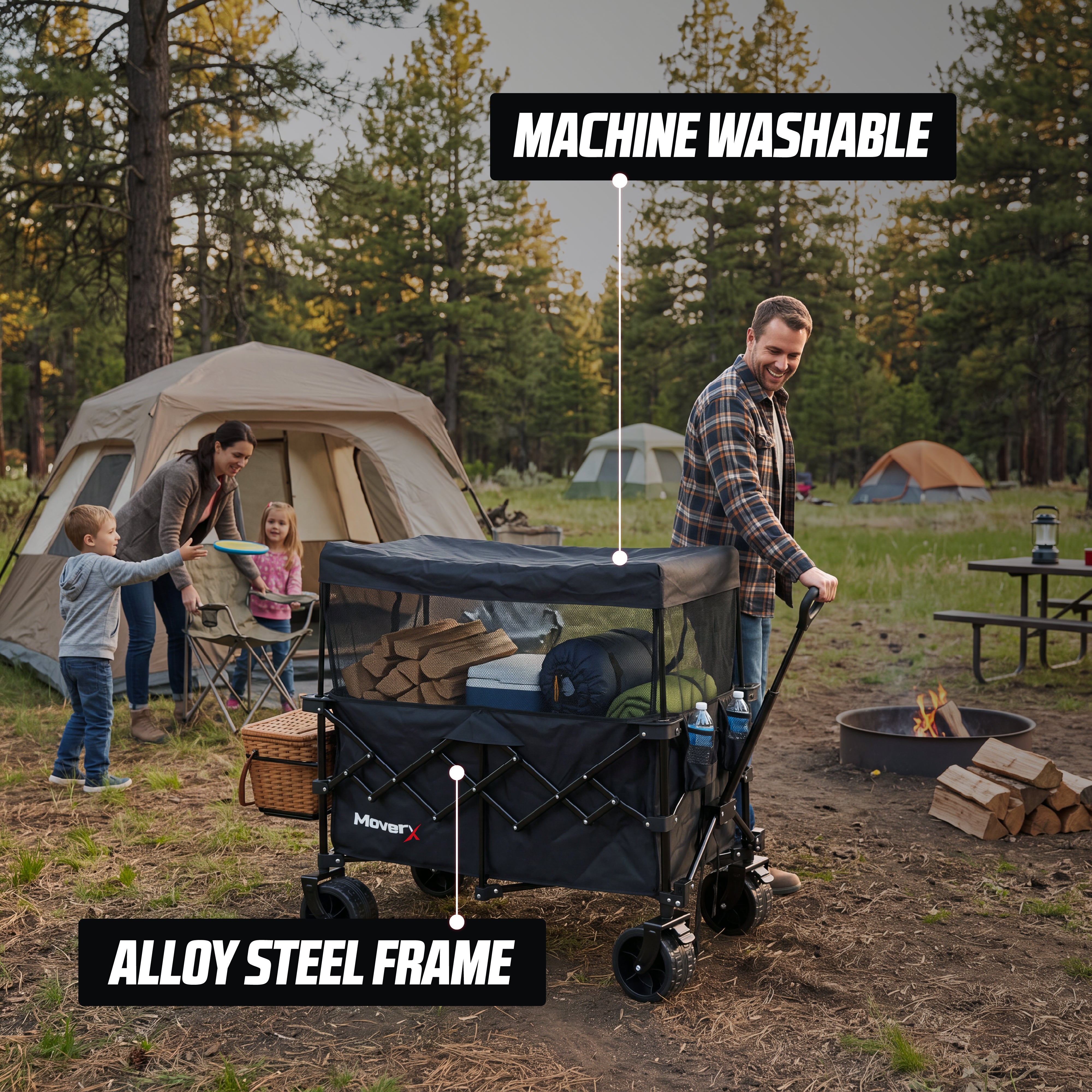 MoverX 200L/150kg Folding Festival Wagon with Canopy