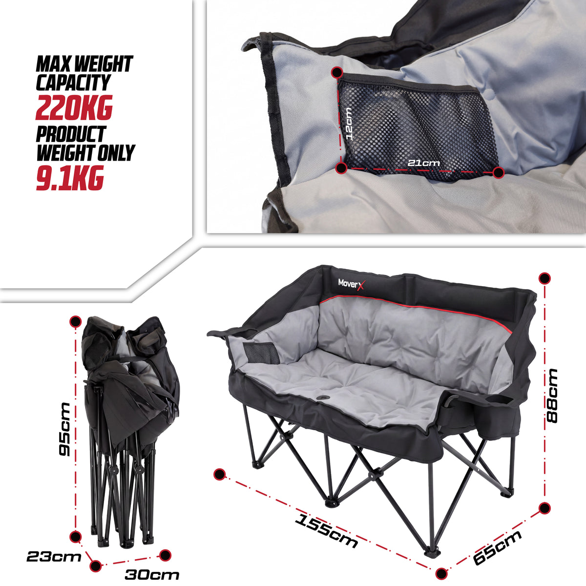 MoverX Double Camping Chair, Capacity 220kg