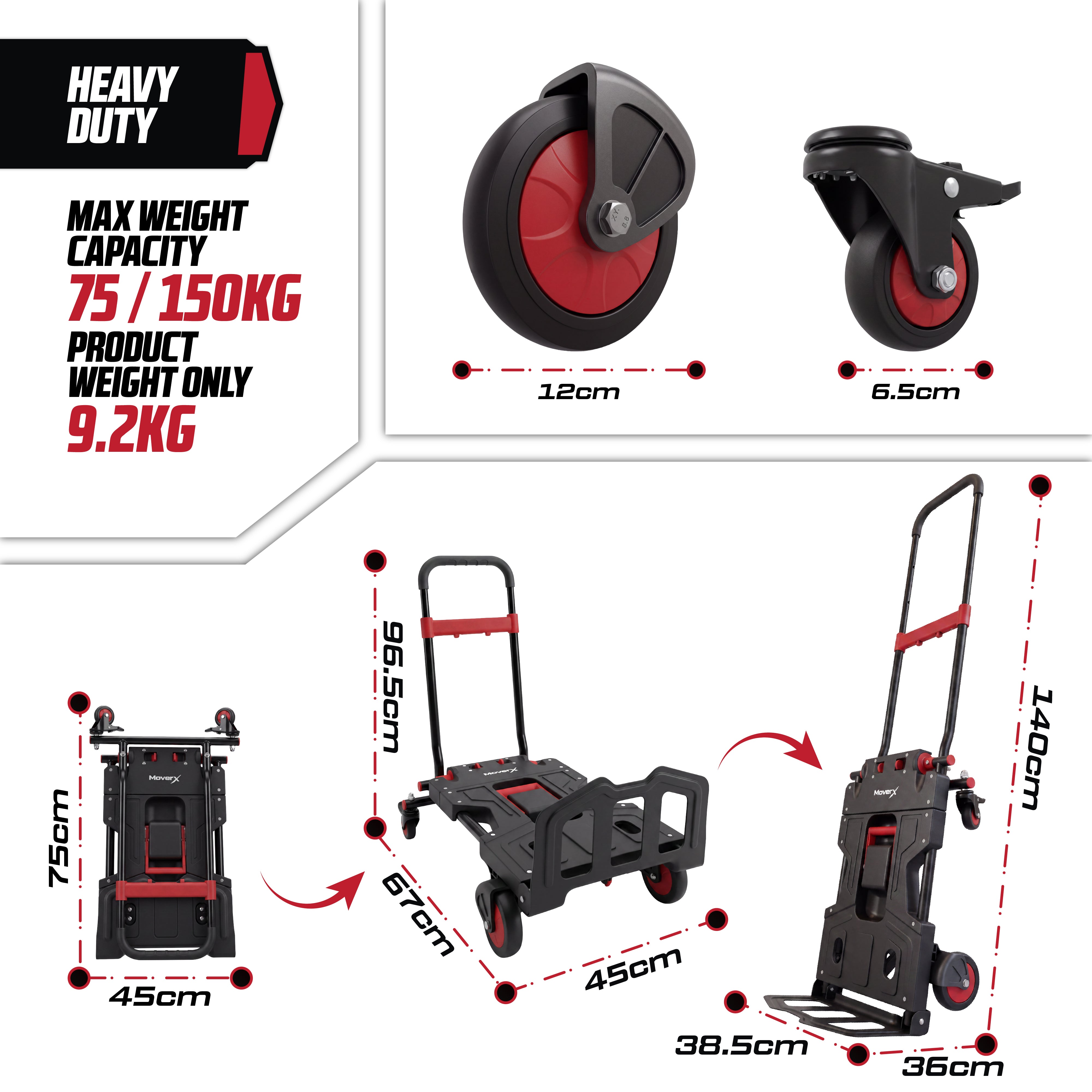 MoverX 2-in-1 Folding Sack Truck & Platform Trolley, Capacity 150kg