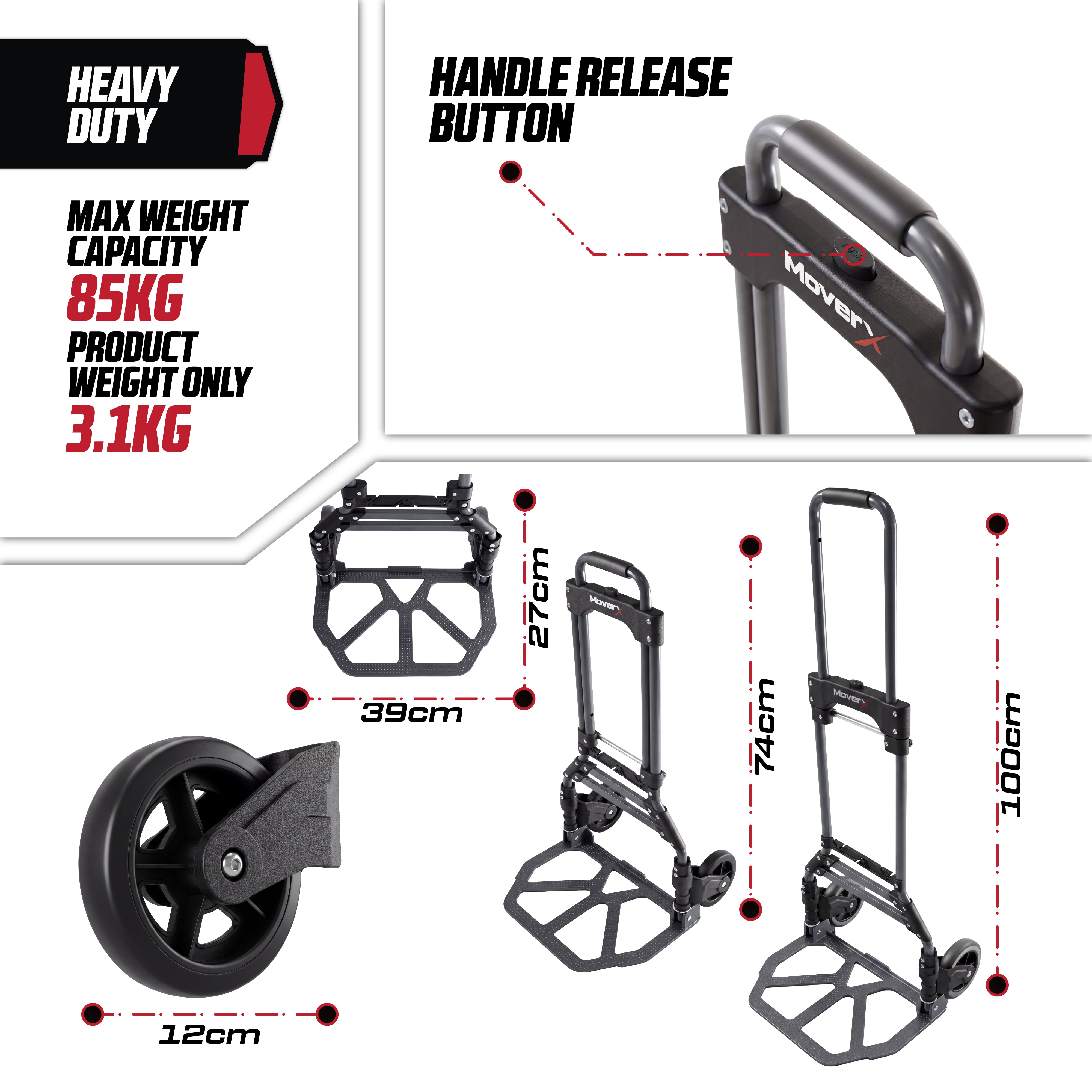 MoverX Sack Truck Folding Aluminium, Capacity 85kg