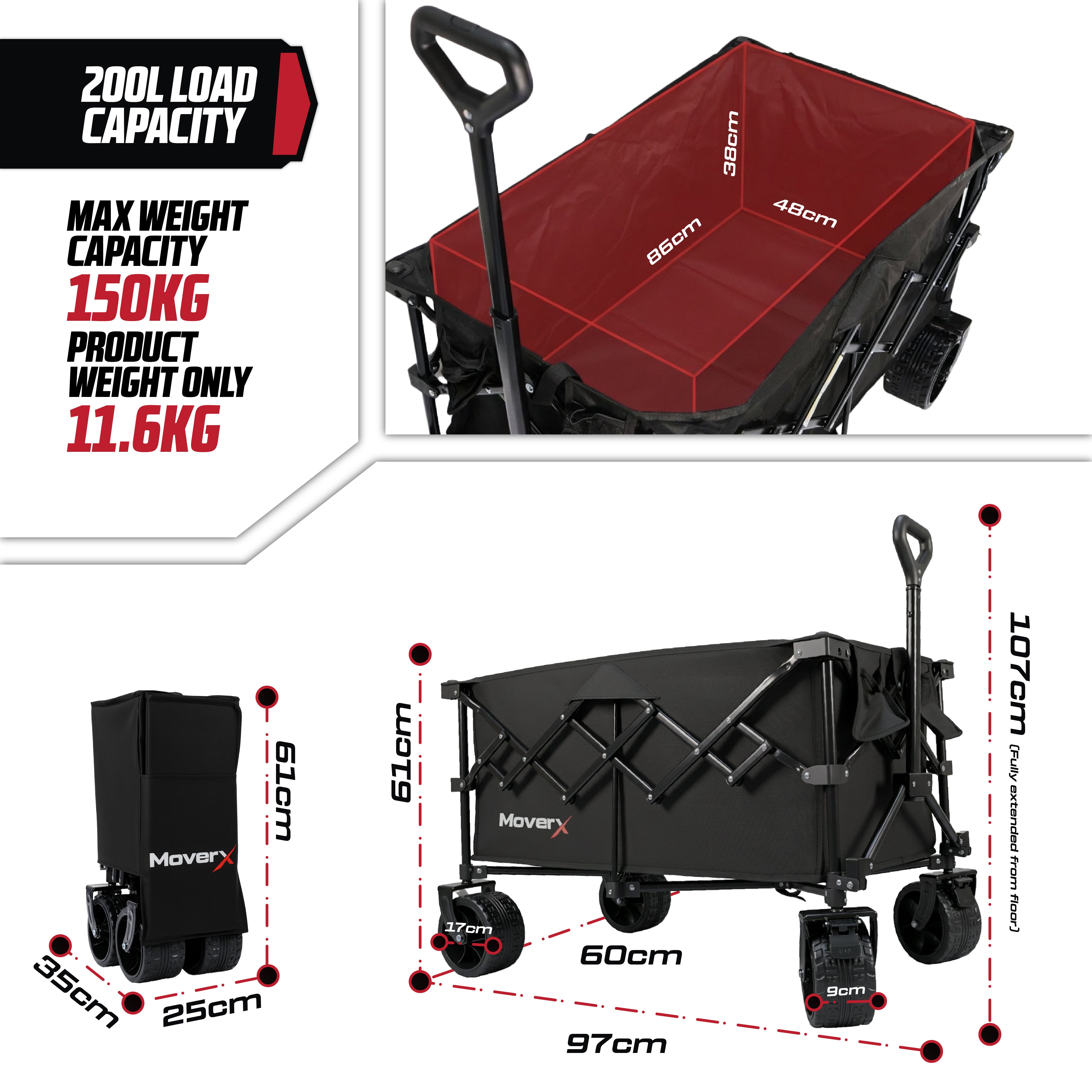 MoverX 200L/150kg Folding Camping Trolley
