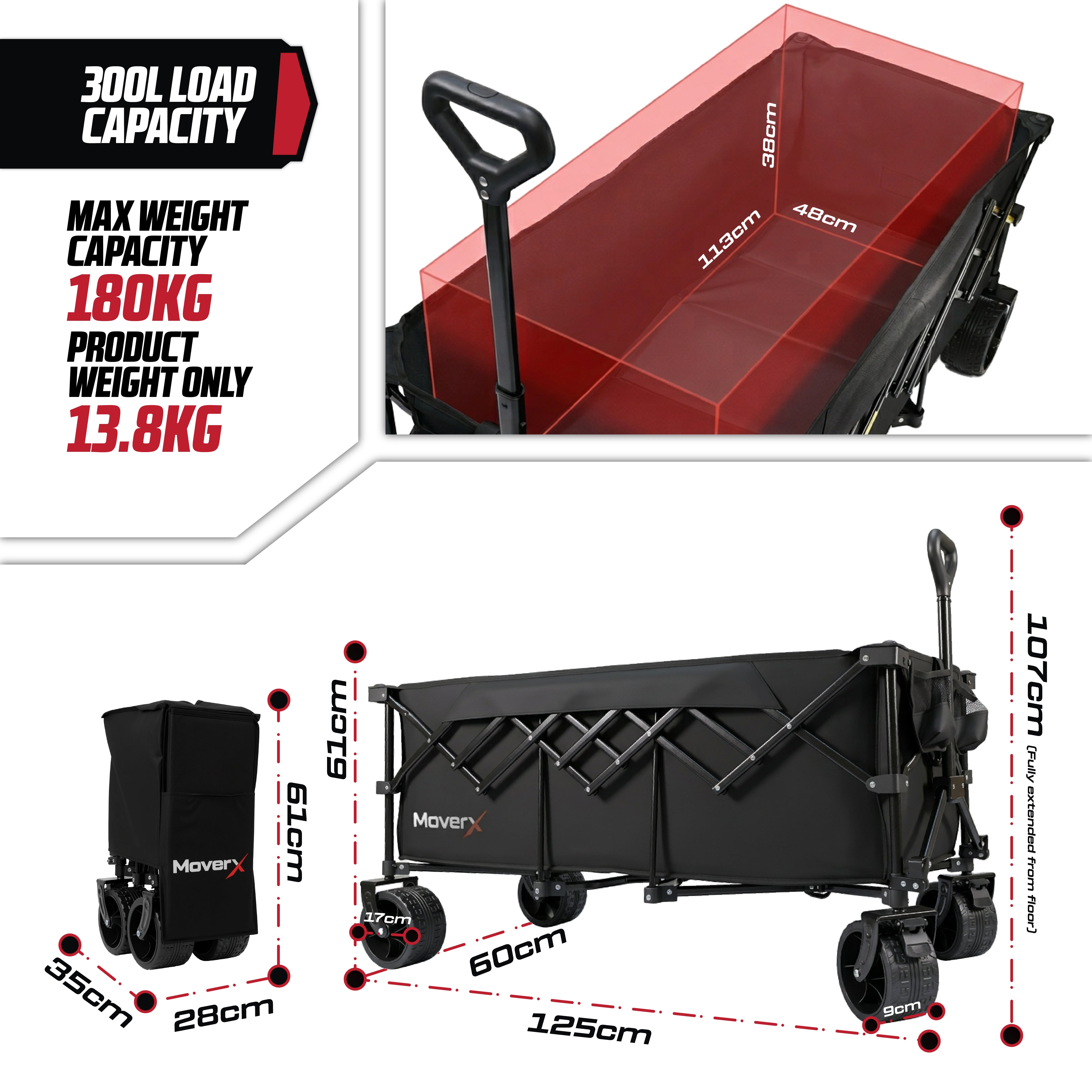 MoverX 300L/180kg Folding Camping Trolley