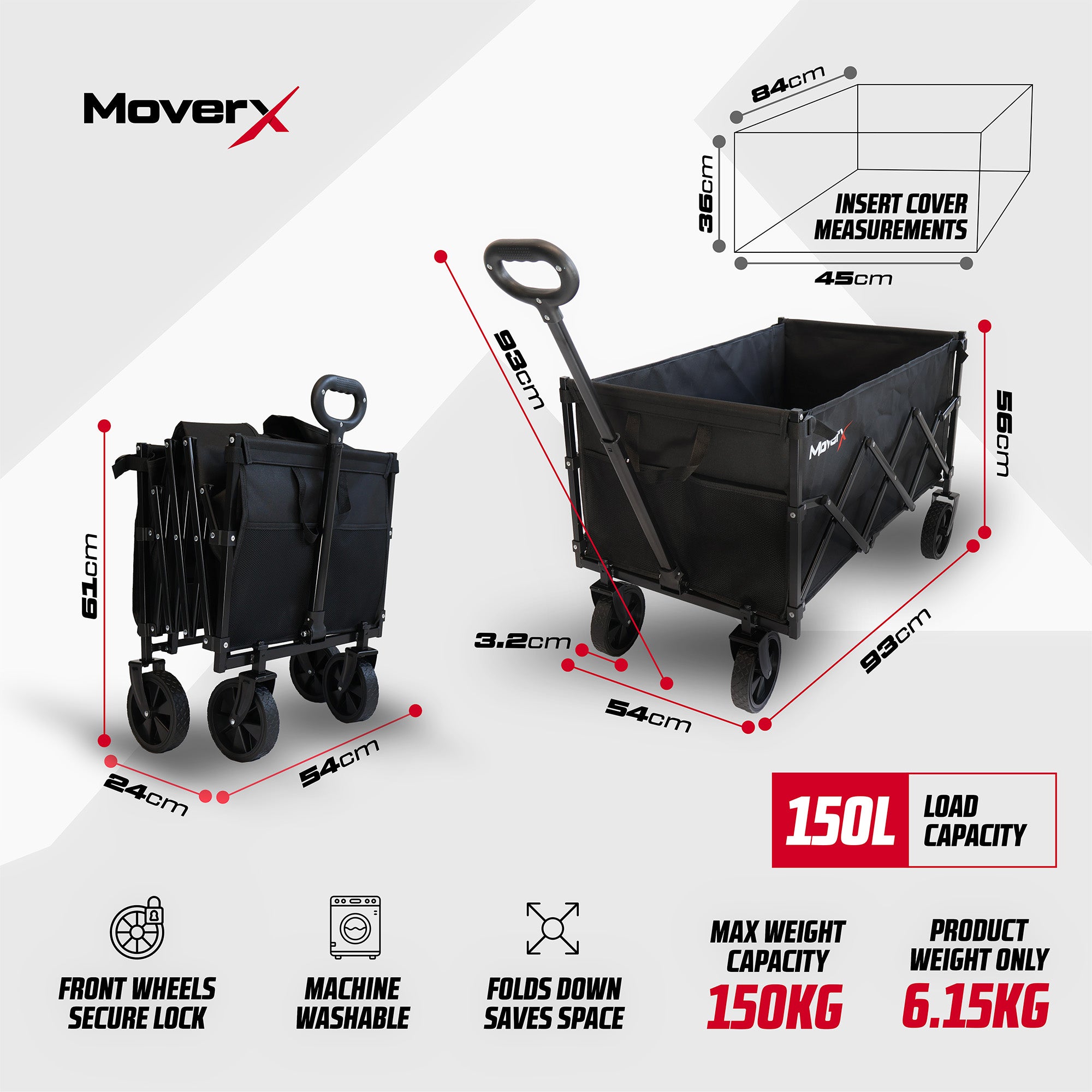 MoverX 150L Folding Camping Trolley Festival Wagon