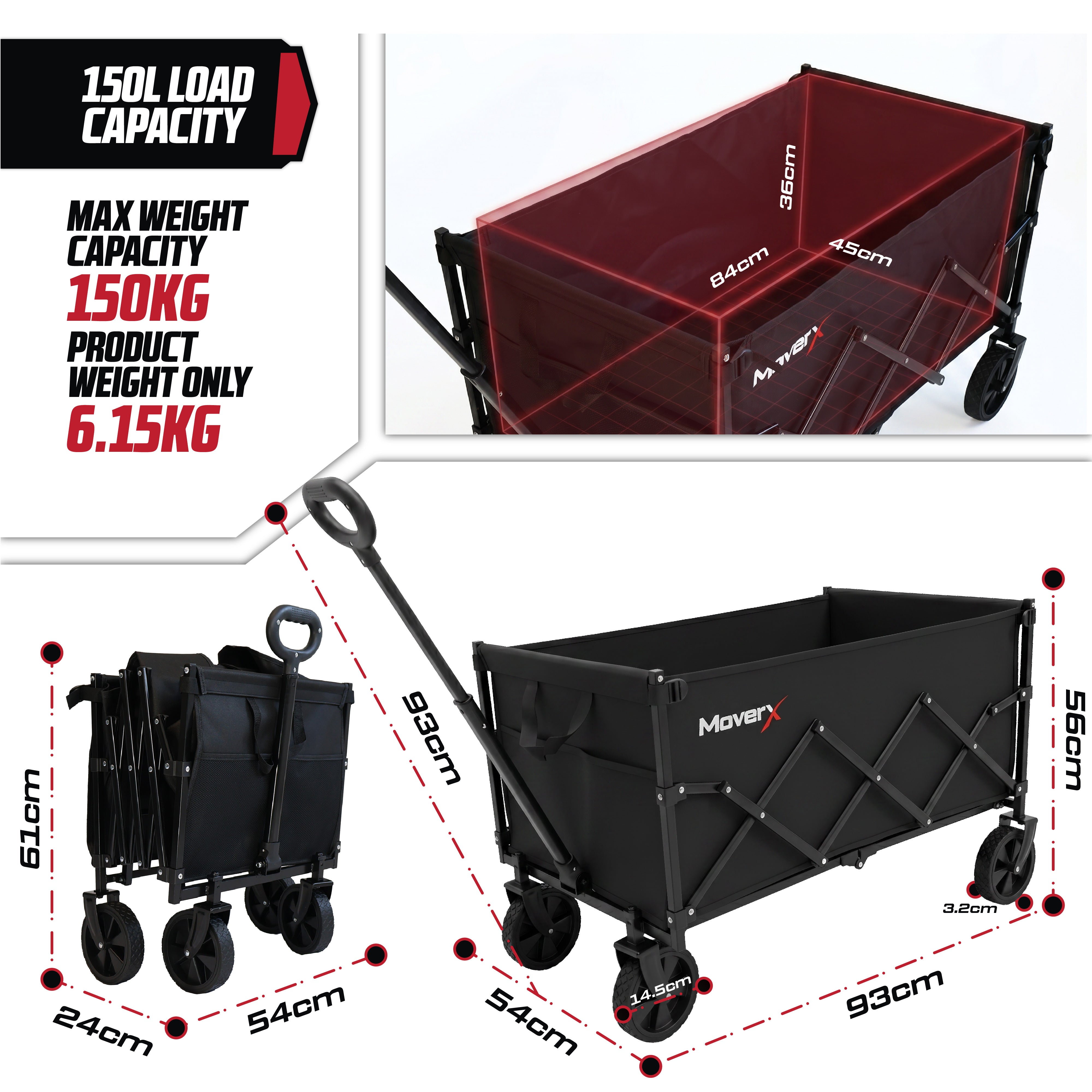 MoverX 150L Folding Camping Trolley Festival Wagon