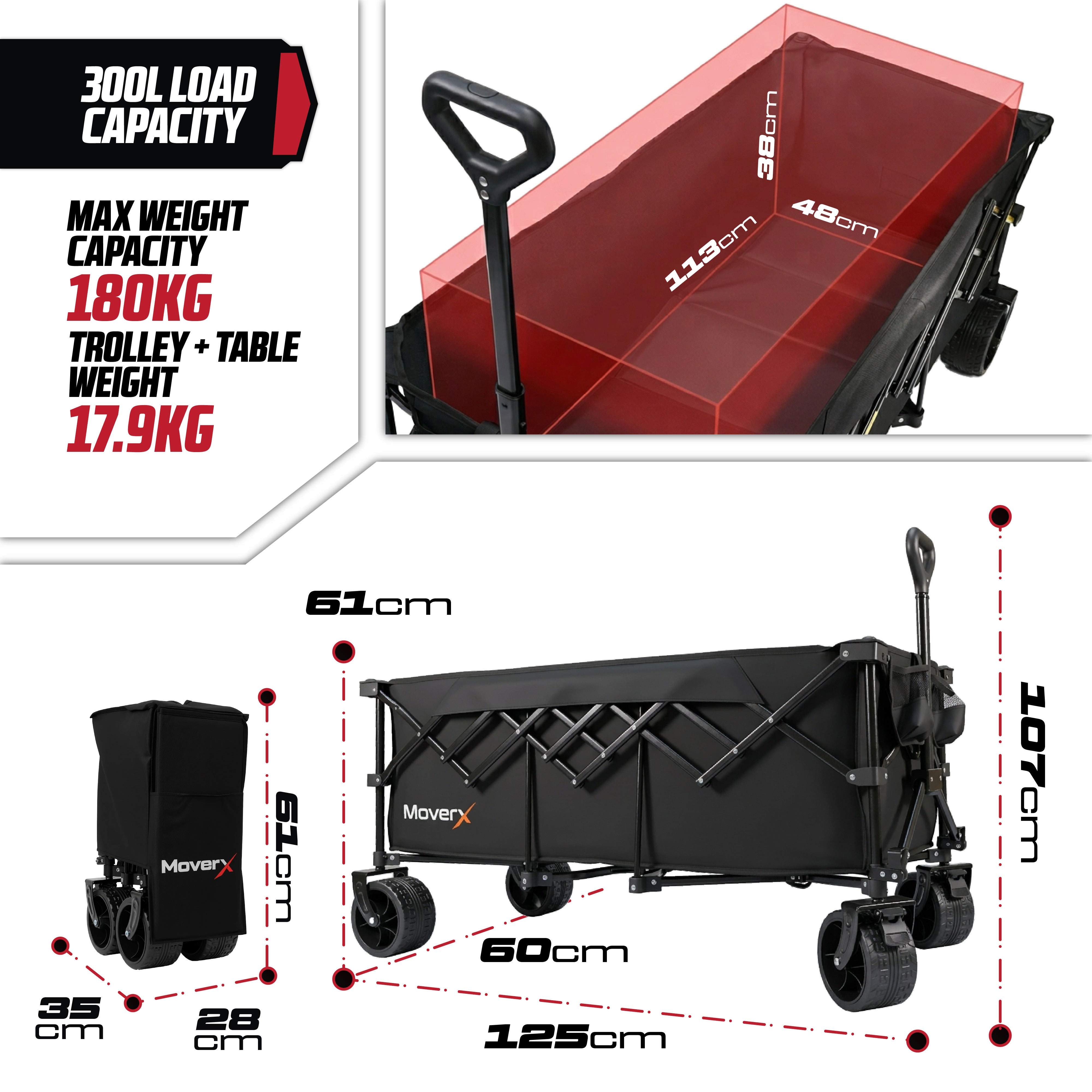 MoverX 300L/180kg Camping Tabletop Trolley - Black
