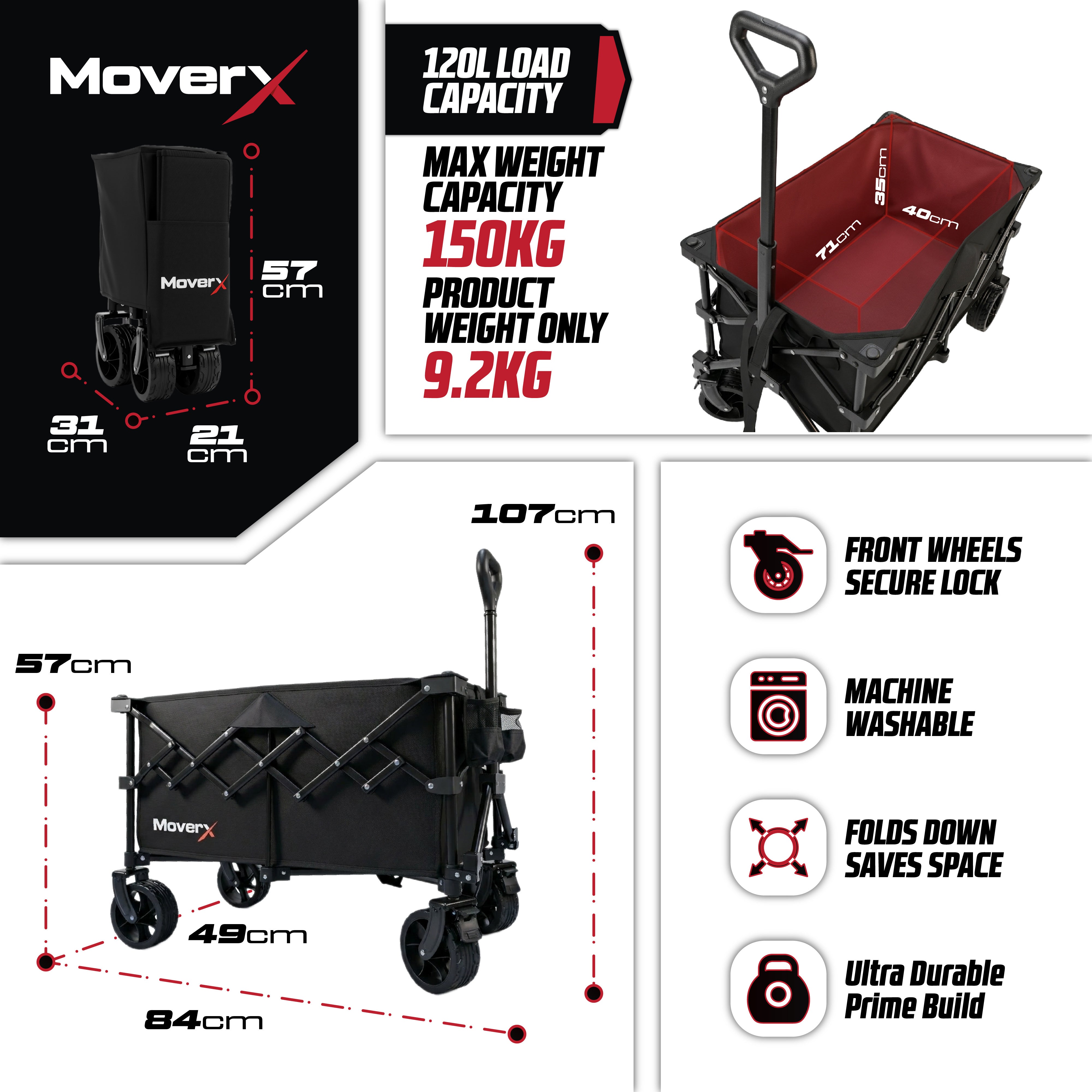 MoverX 120L Folding Camping Trolley Festival Wagon
