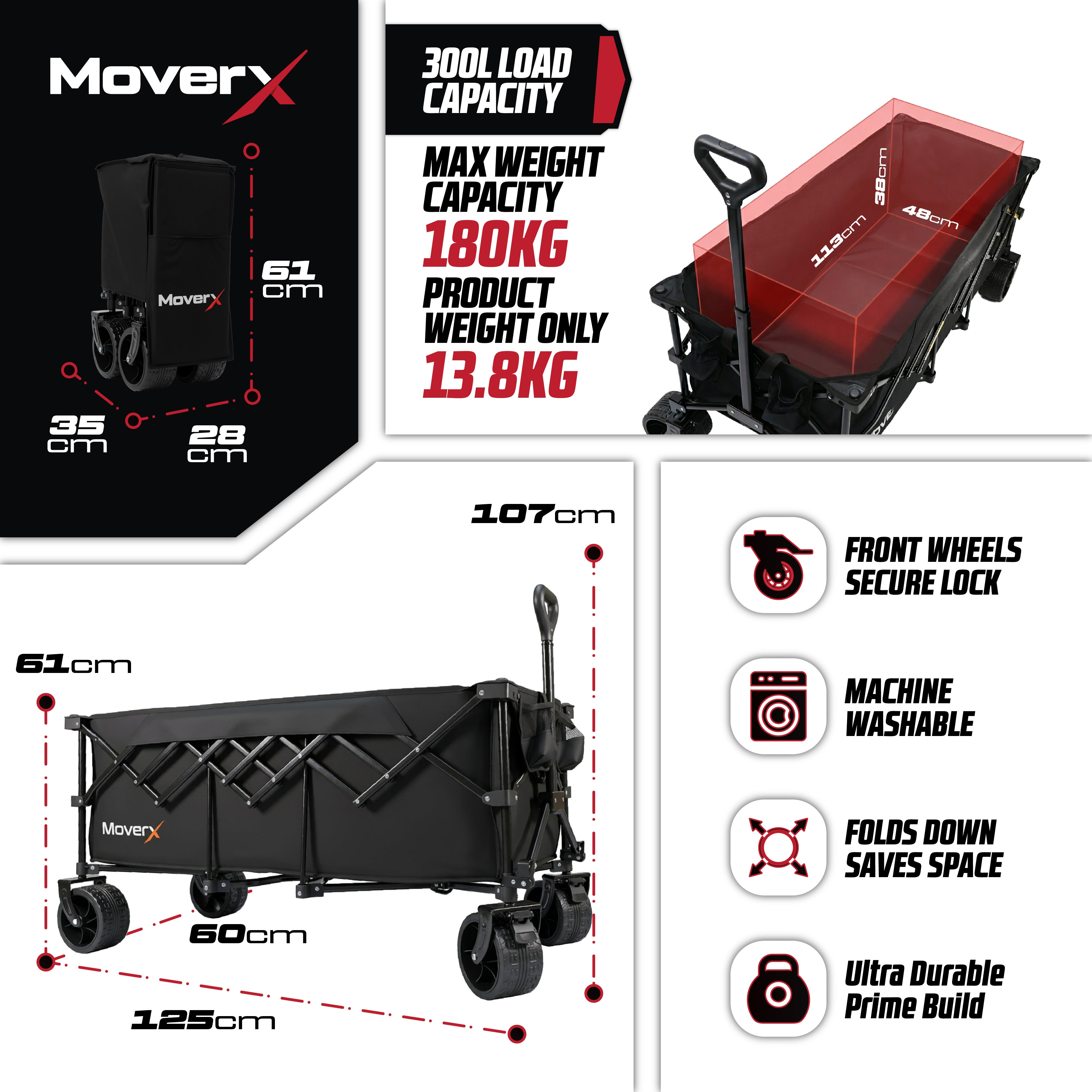 MoverX 300L Folding Camping Trolley Festival Wagon