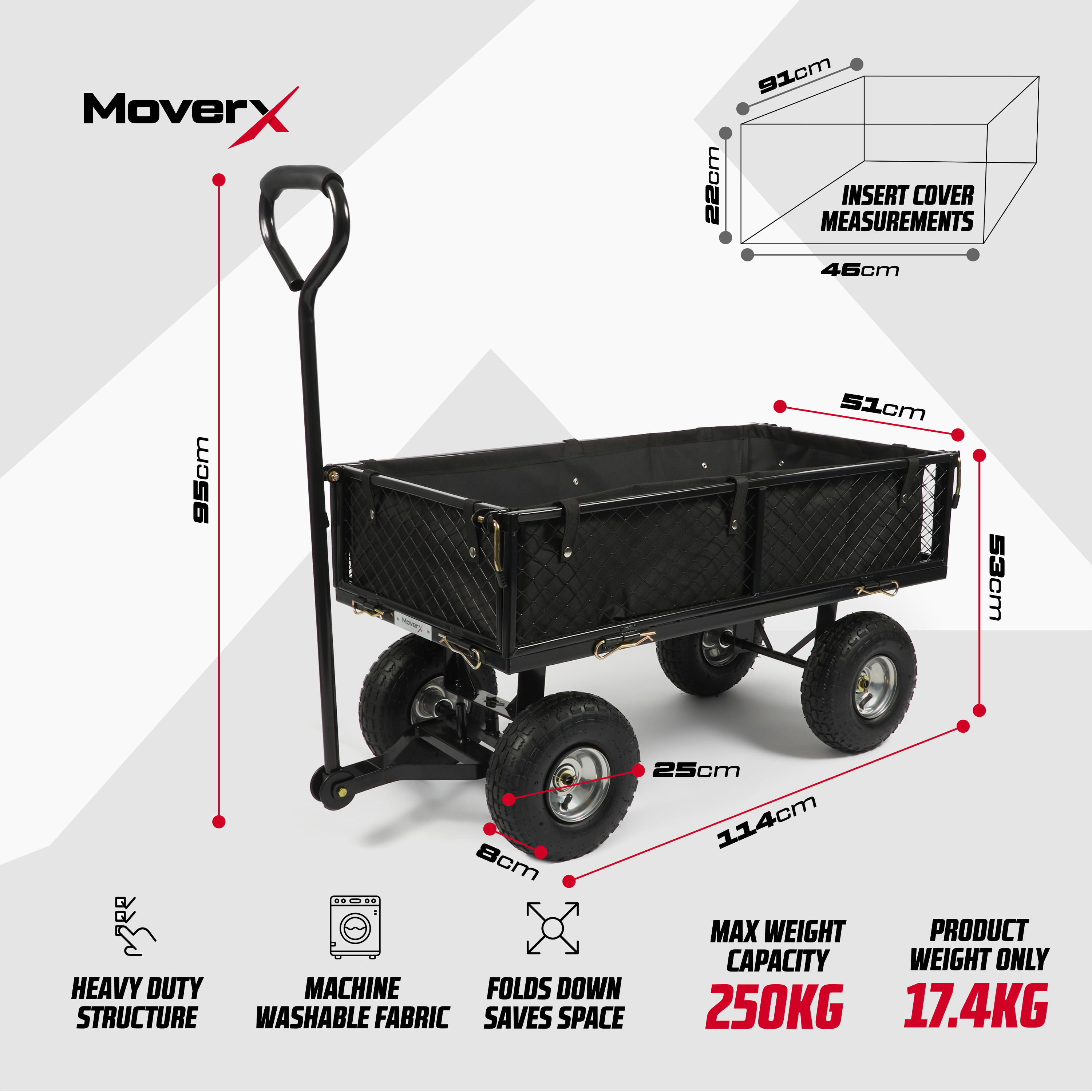 MoverX 250KG Garden Trolley Heavy-Duty Outdoor Wagon