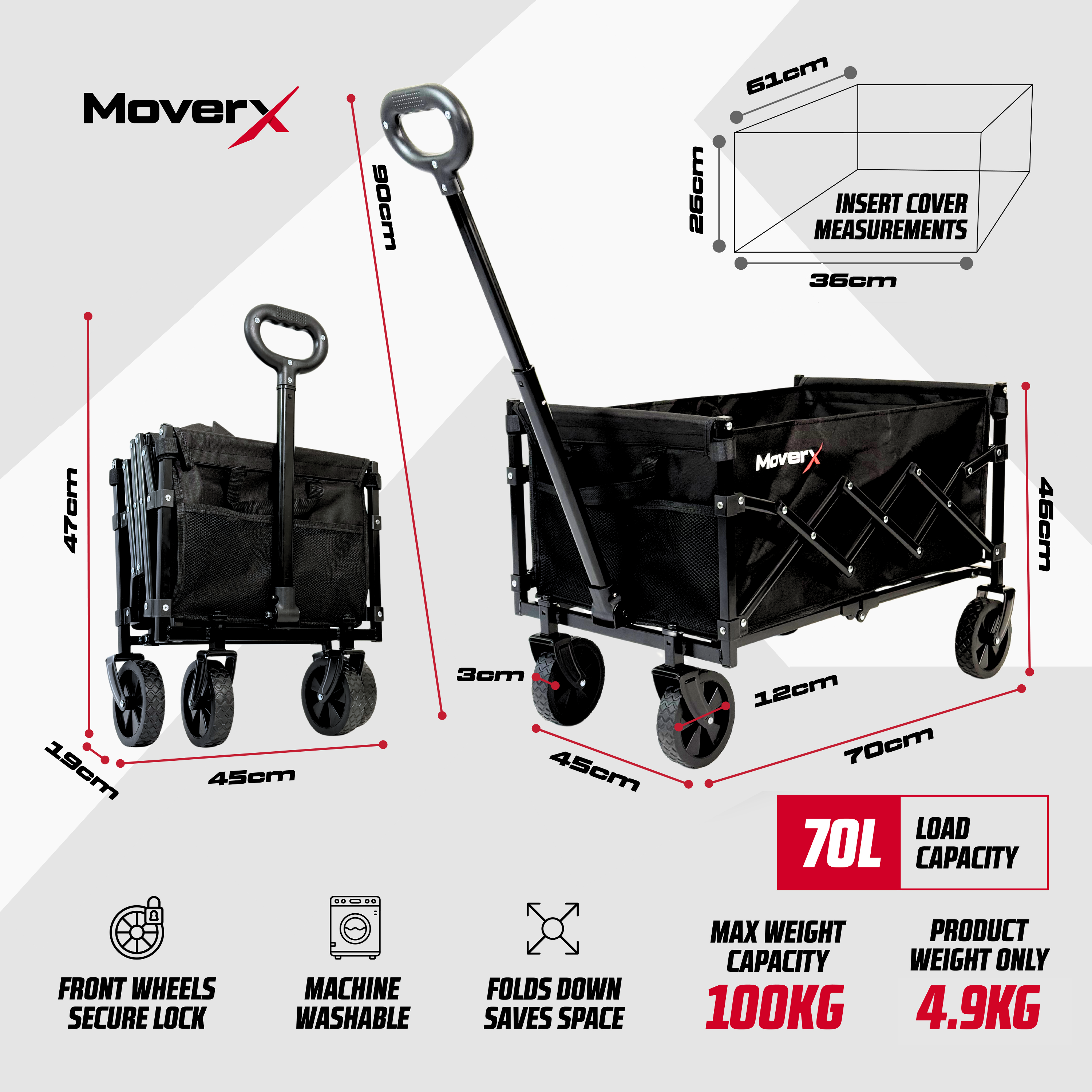 MoverX 70L Folding Camping Trolley Festival Wagon