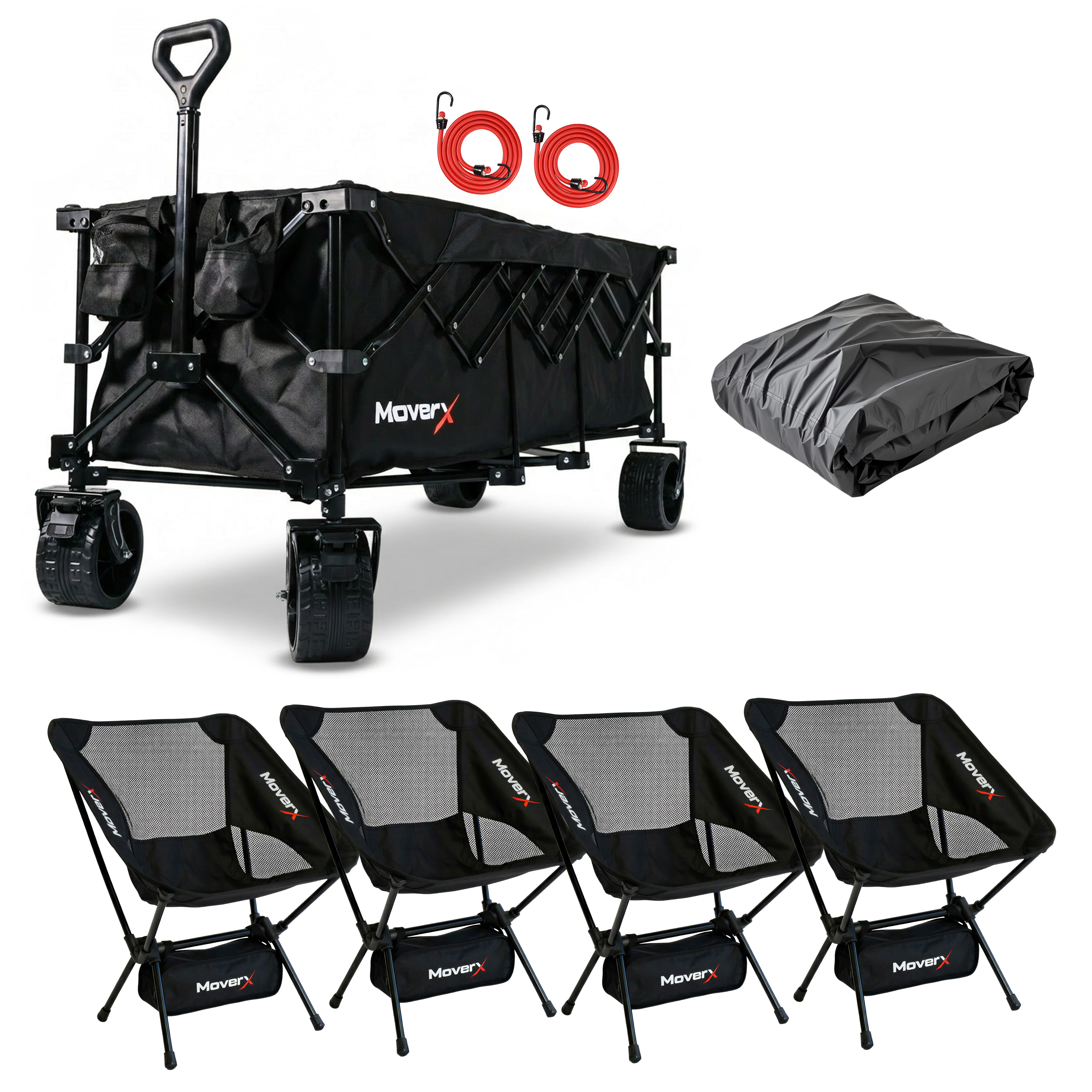 300L Trolley, 4 Low Camping Chairs & Raincover Bundle