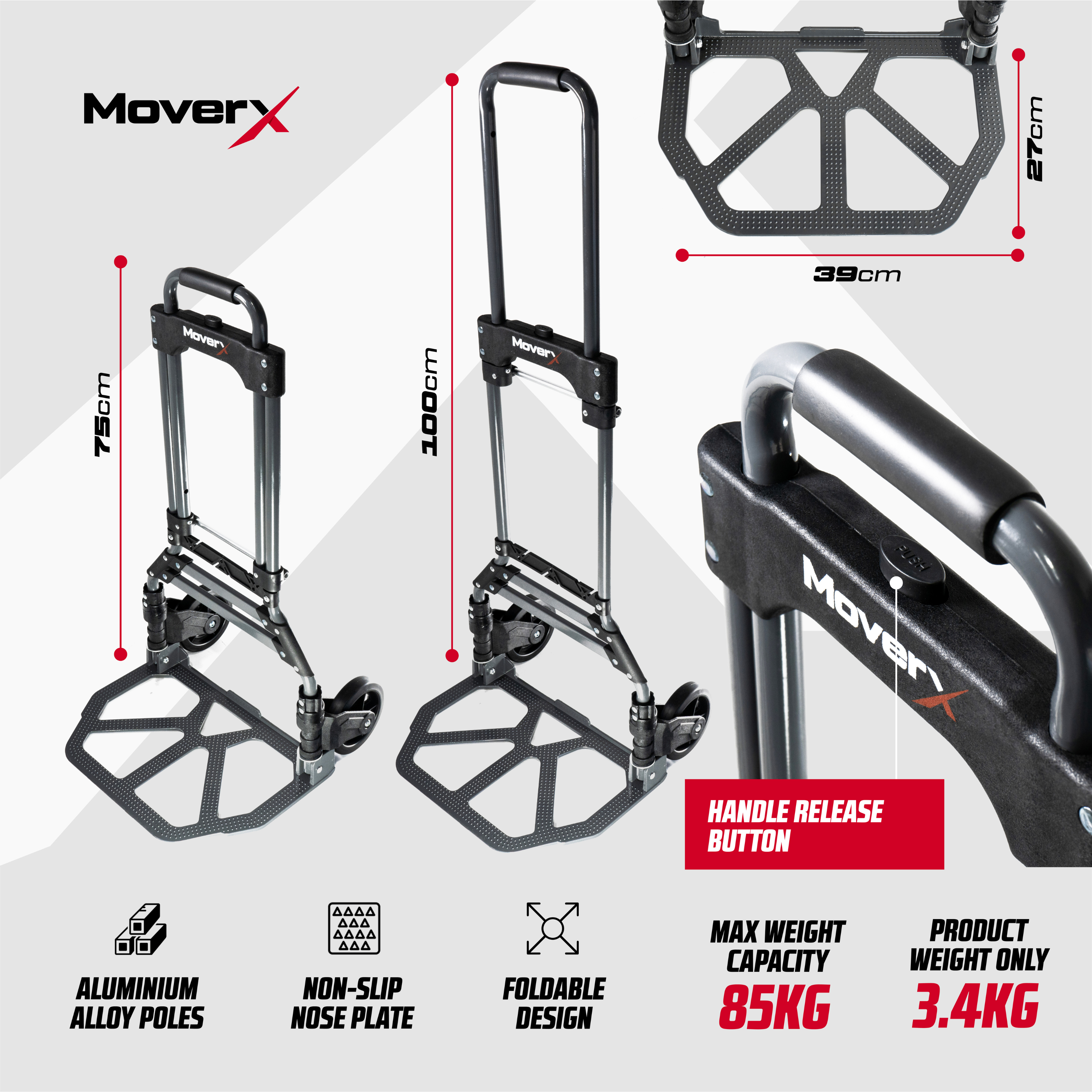 MoverX 85kg Sack Truck Folding Aluminium