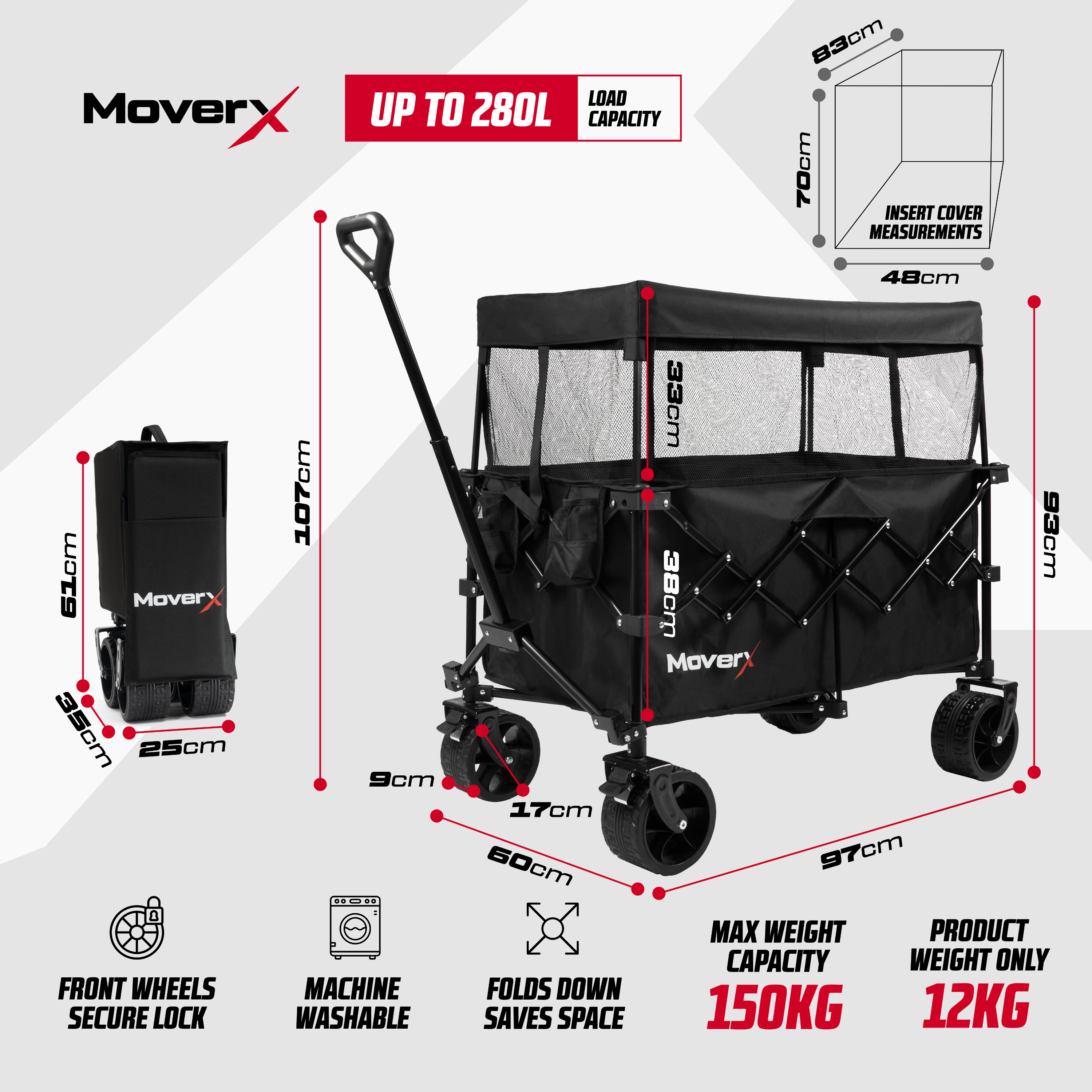 MoverX 200L Folding Festival Wagon With Canopy