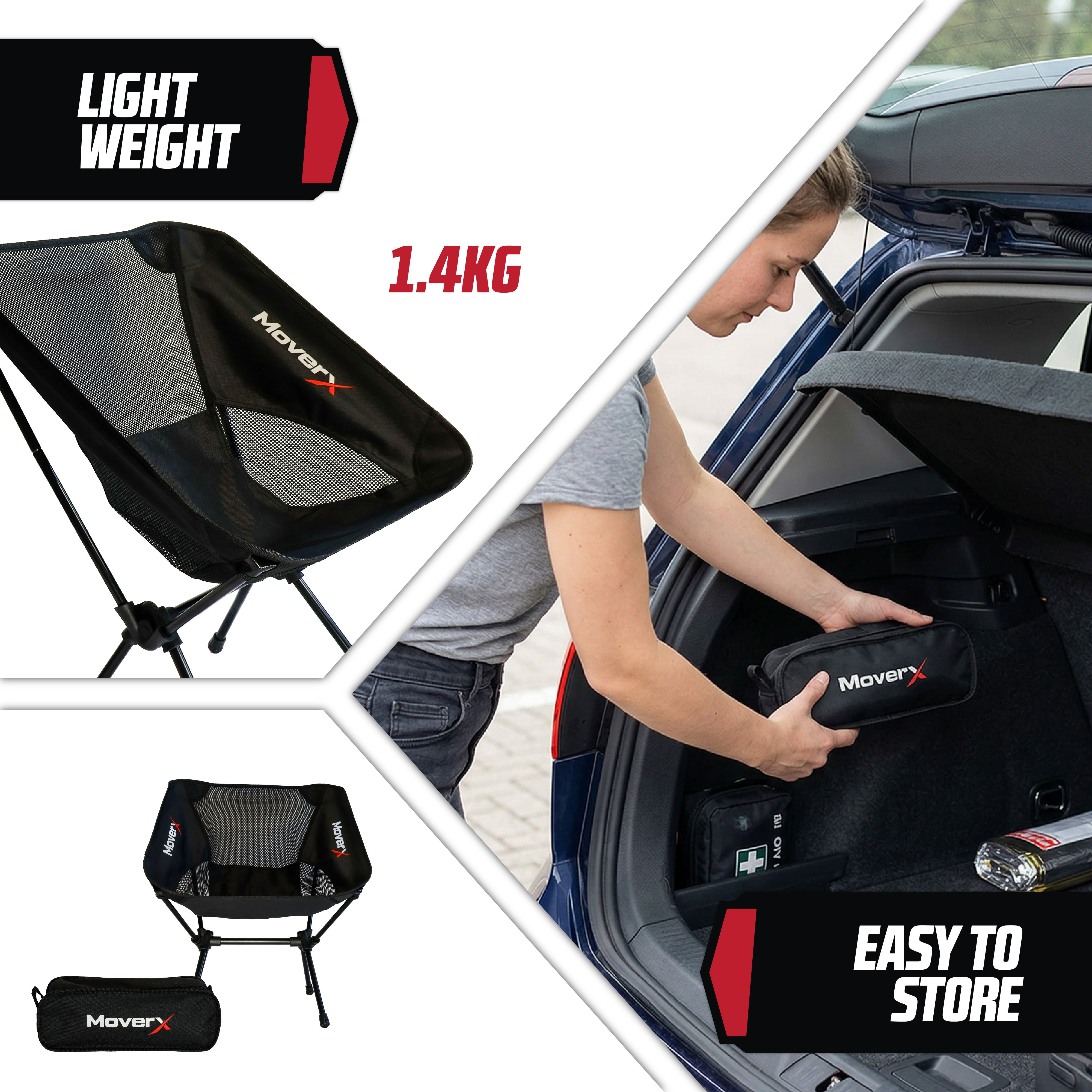 MoverX Ultra Lightweight Low Camping Chair - Capacity 150kg