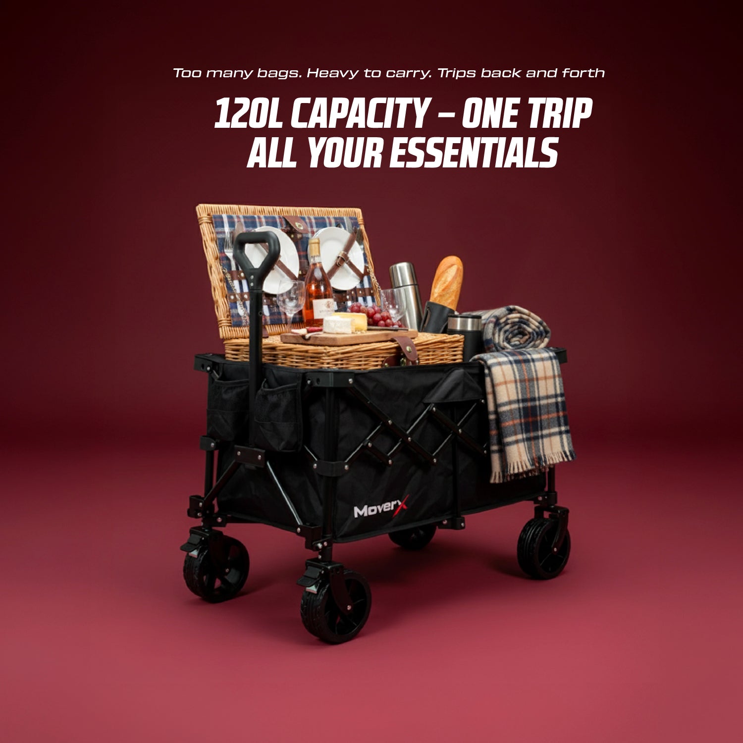 MoverX 120L Folding Camping Trolley Festival Wagon