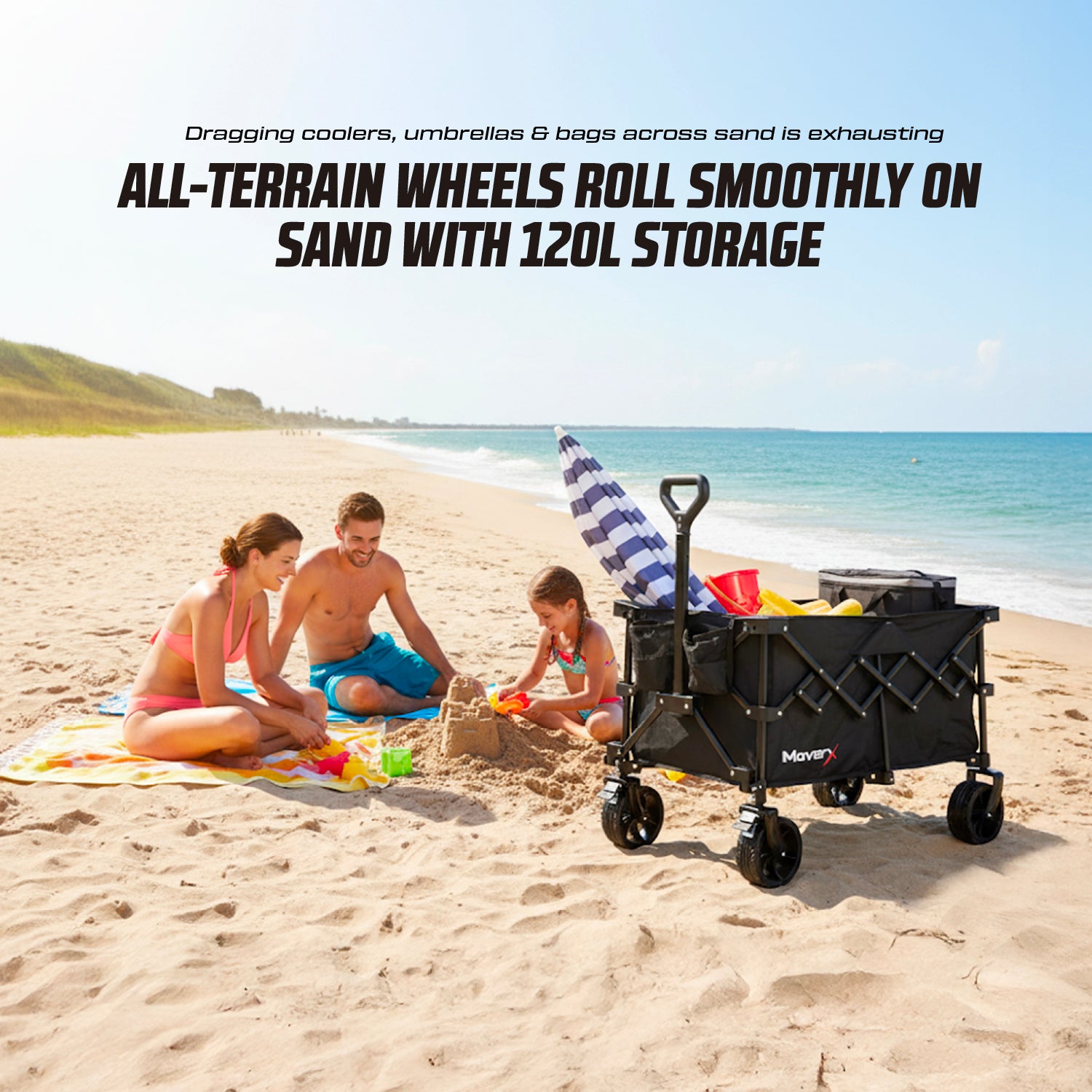 MoverX 120L Folding Camping Trolley Festival Wagon