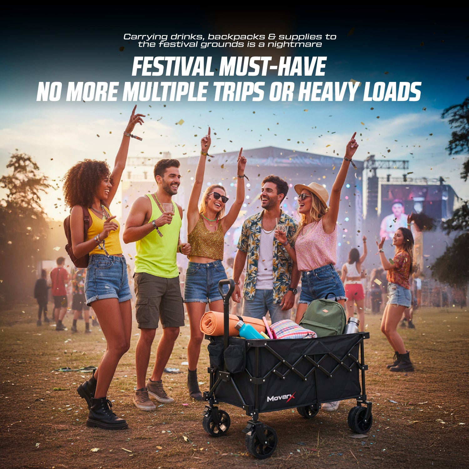 MoverX 120L Folding Camping Trolley Festival Wagon