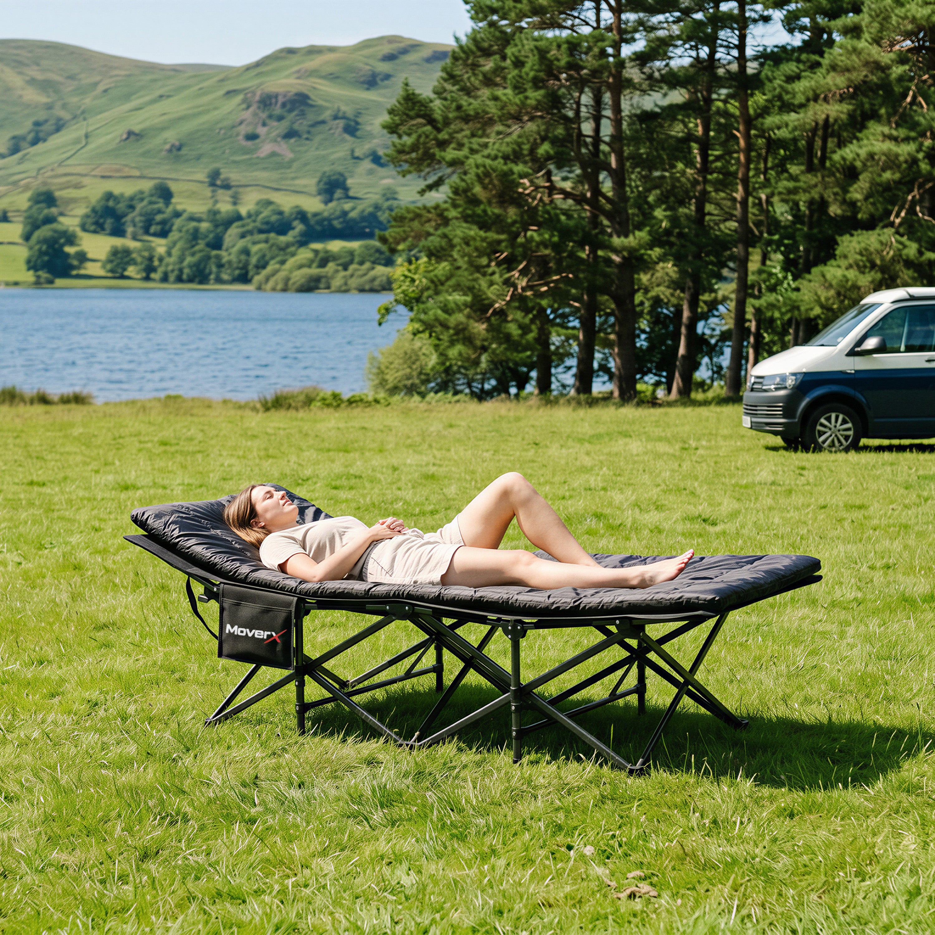 MoverX Folding Camping Bed with Mattress, 160kg, Black