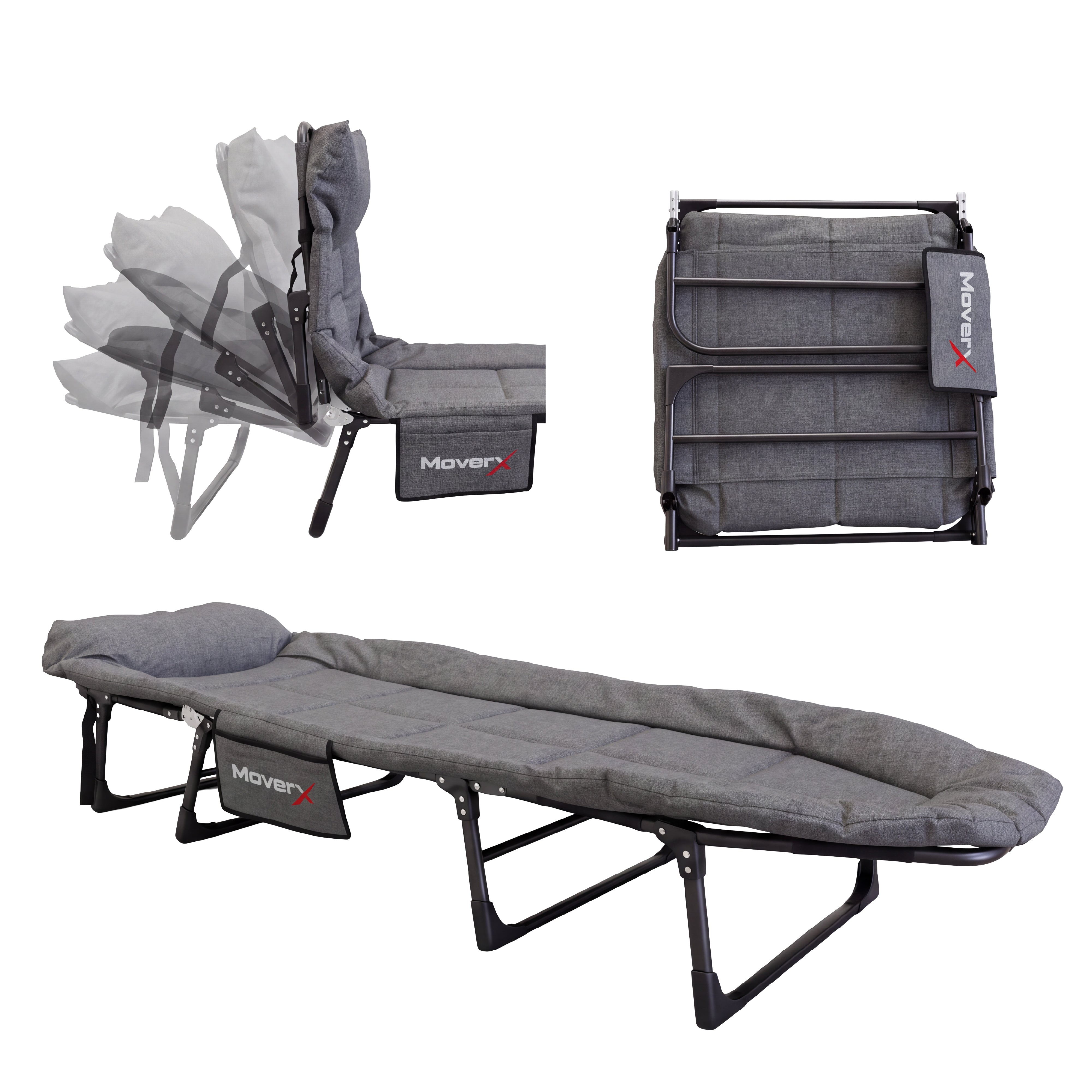 MoverX Folding Camping Bed with Adjustable Backrest - Capacity 130kg