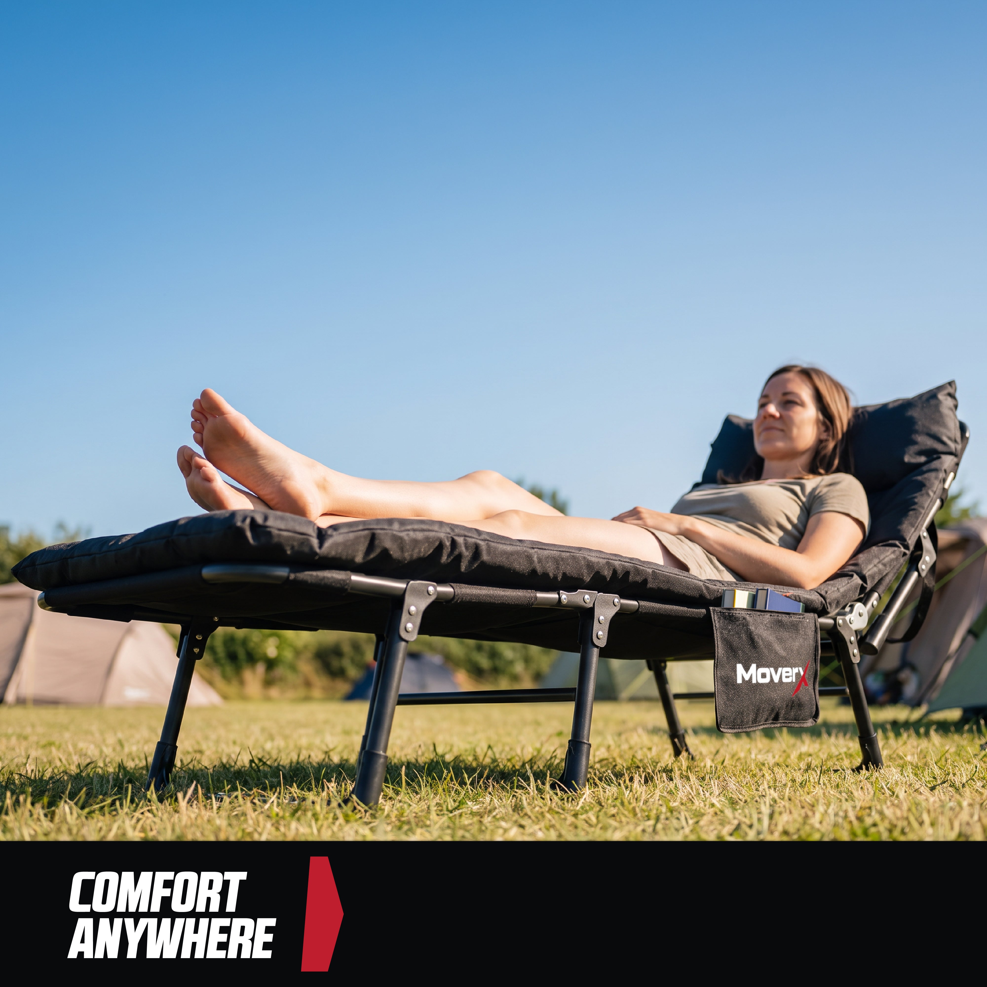 MoverX Folding Camping Bed with Adjustable Backrest - Capacity 130kg