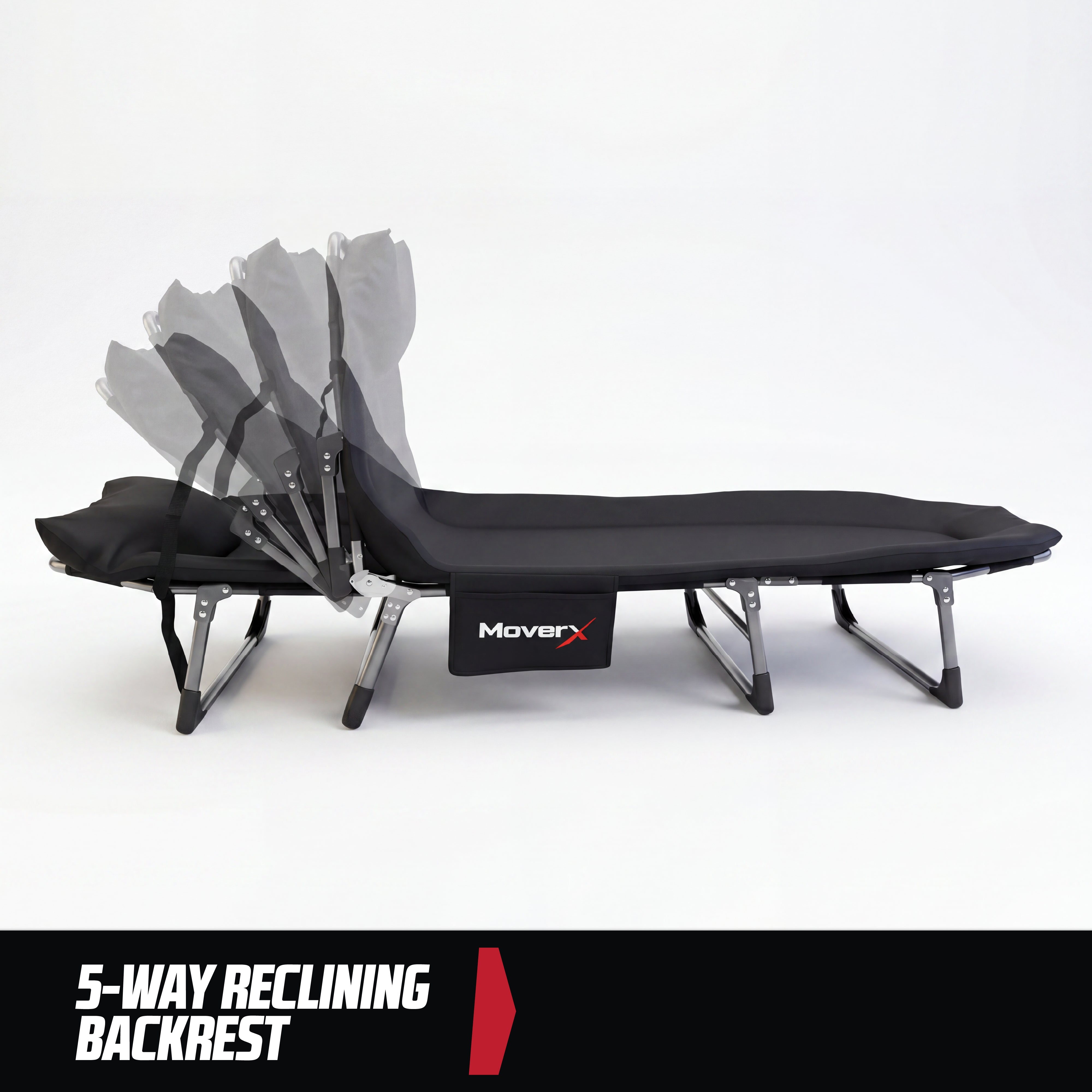 MoverX Folding Camping Bed with Adjustable Backrest - Capacity 130kg