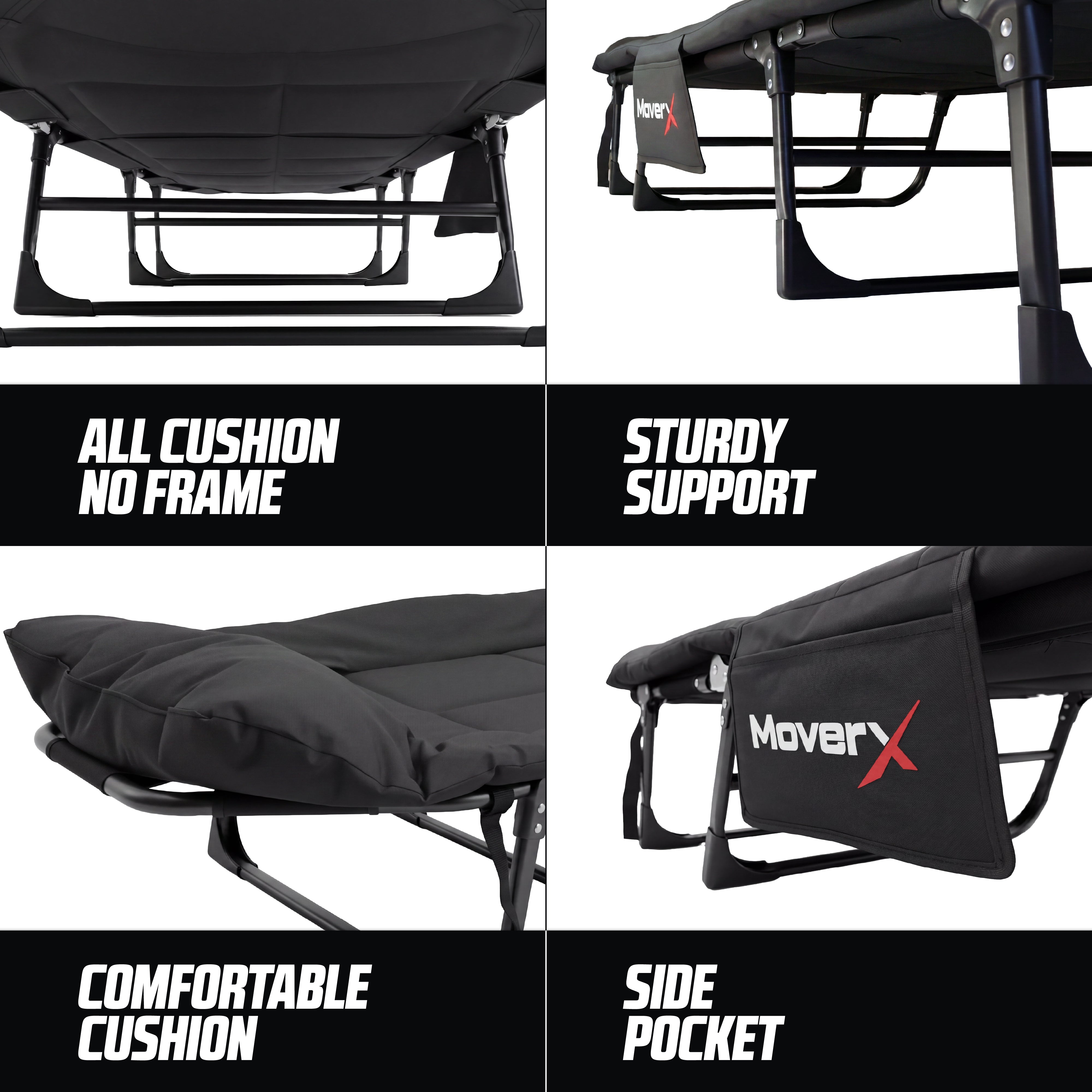 MoverX Folding Camping Bed with Adjustable Backrest - Capacity 130kg