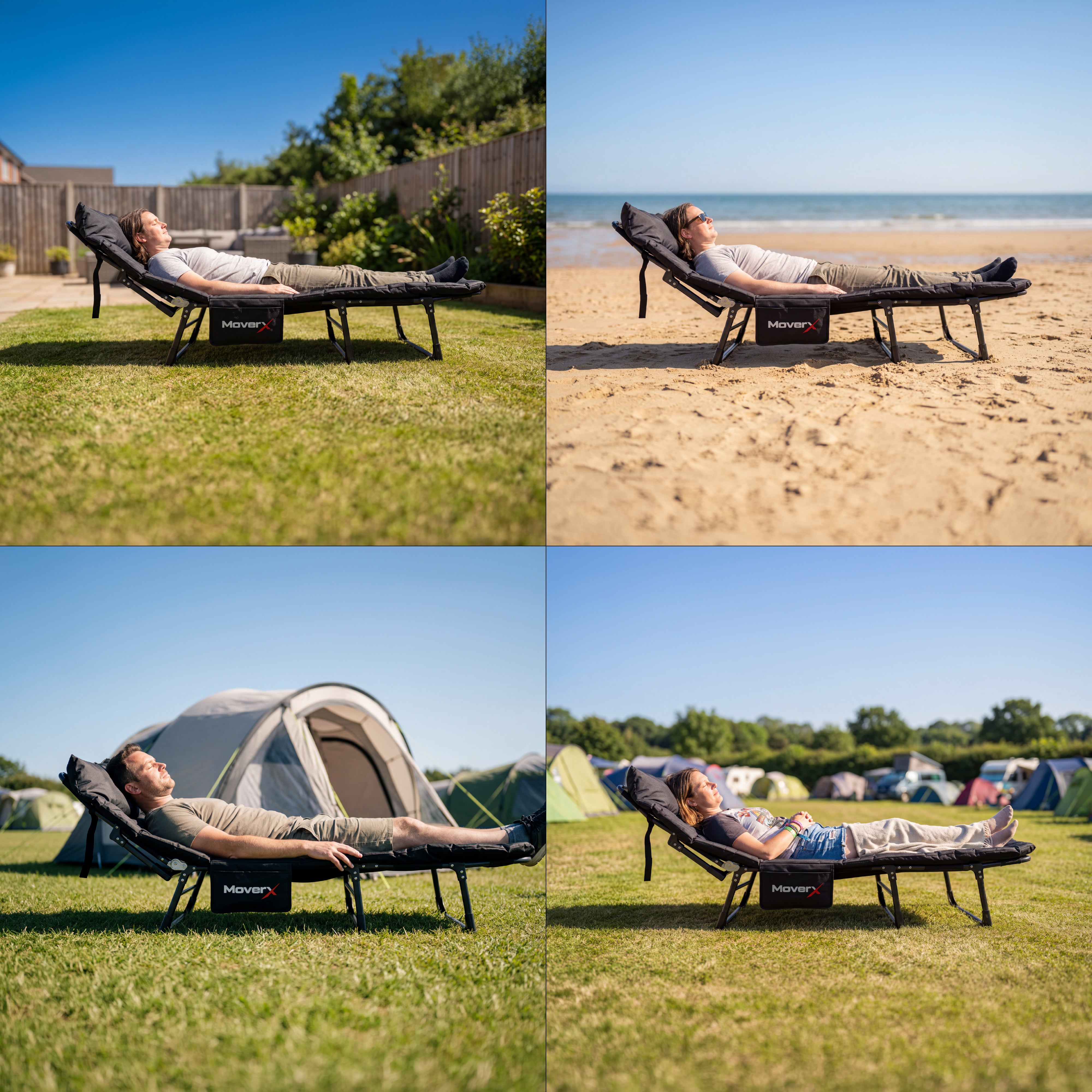 MoverX Folding Camping Bed with Adjustable Backrest - Capacity 130kg