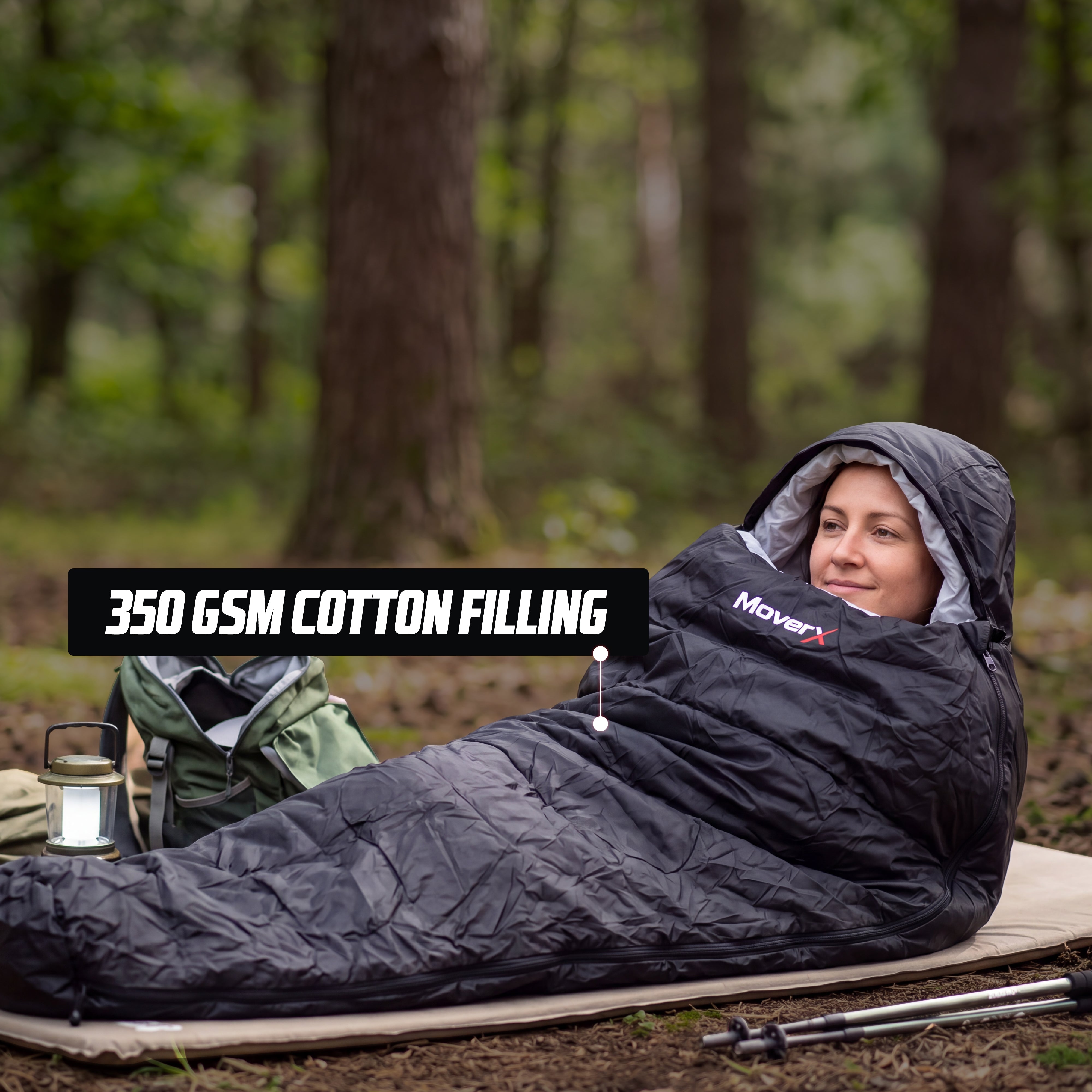 MoverX Lightweight Camping Sleeping Bag - 350 GSM Cotton Filling