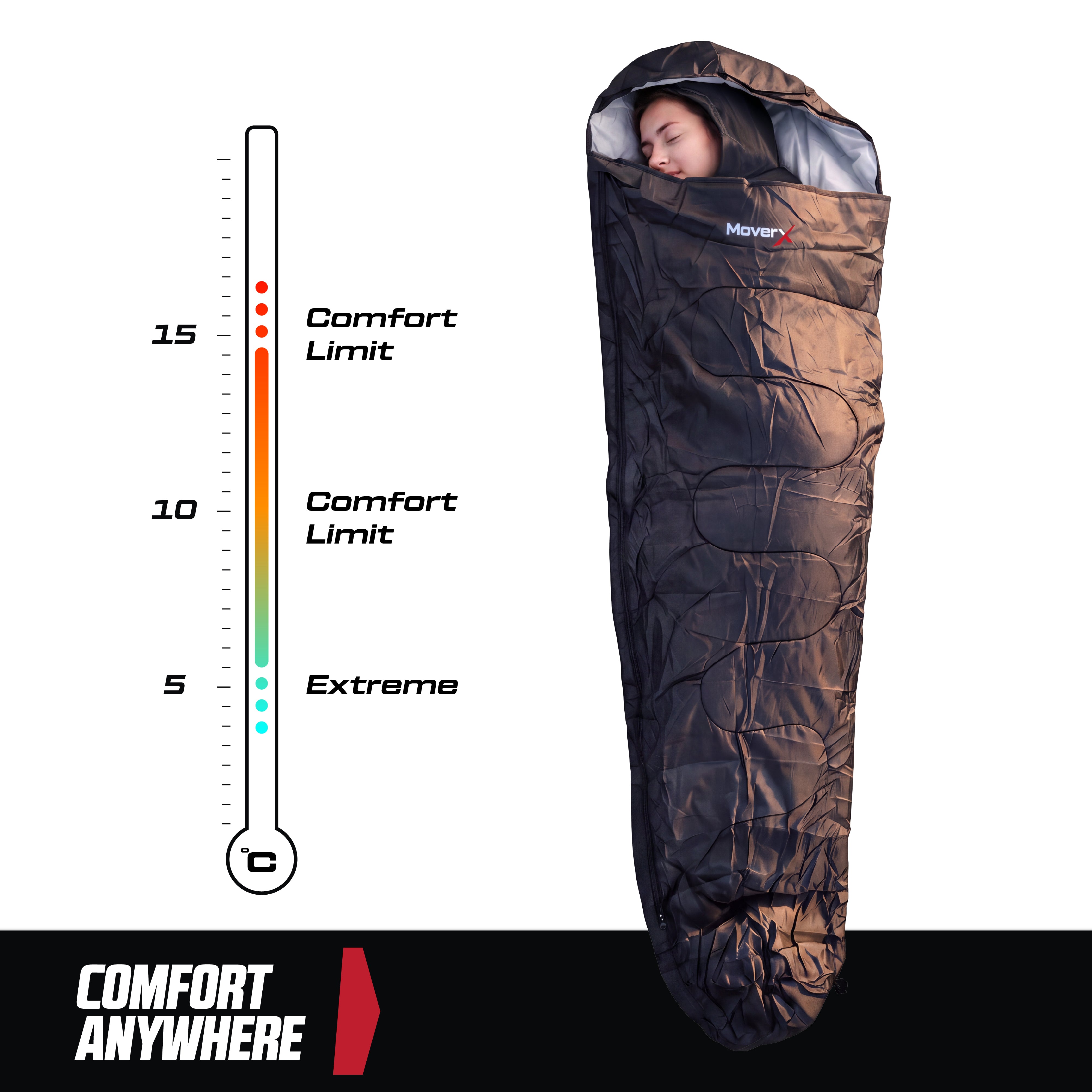 MoverX Lightweight Camping Sleeping Bag - 350 GSM Cotton Filling