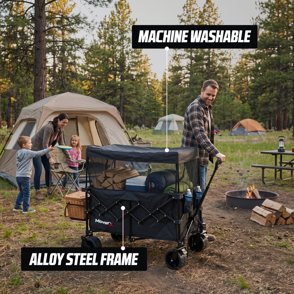 MoverX 200L/150kg Folding Festival Wagon with Canopy