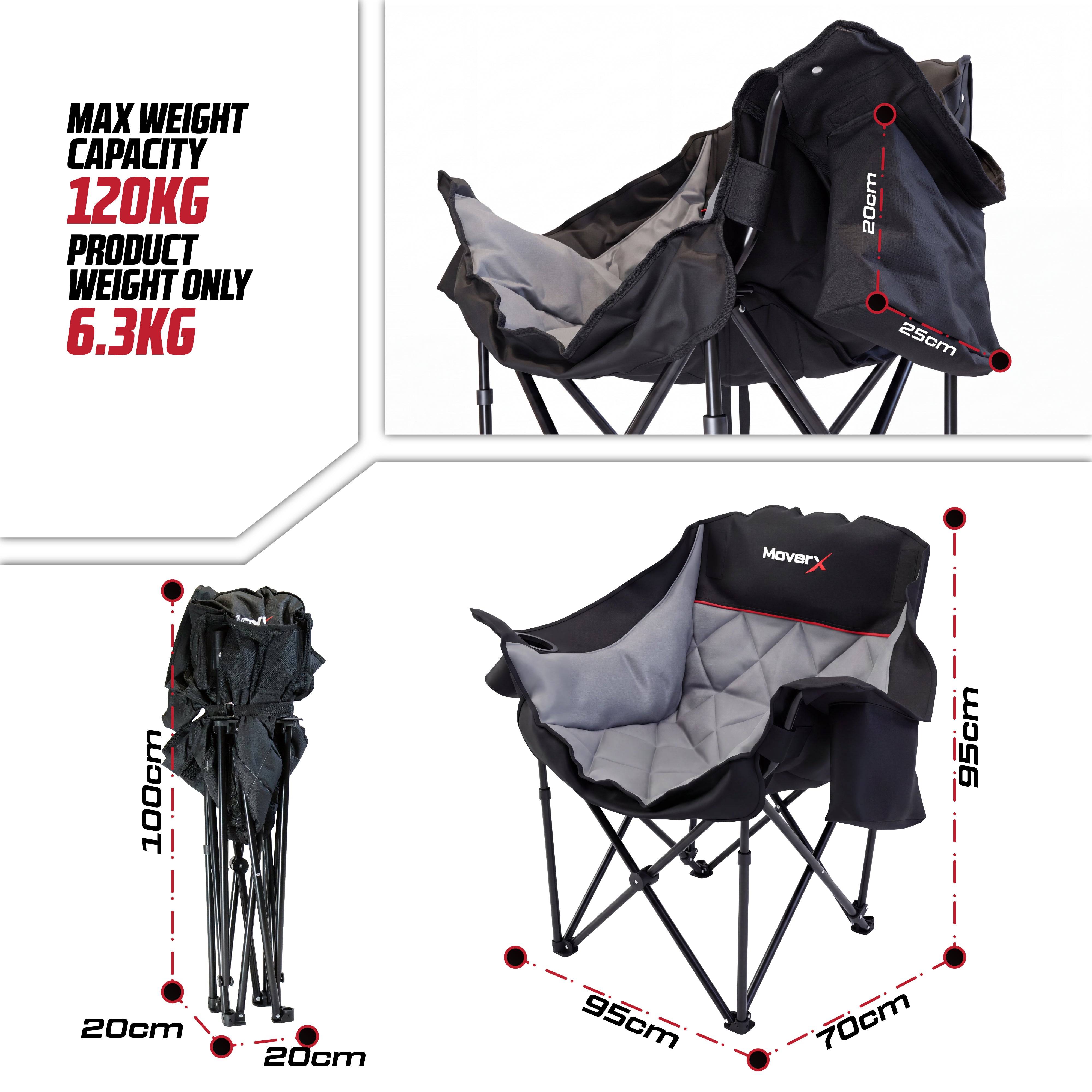 MoverX Oversized Camping Chair - Capacity 120kg