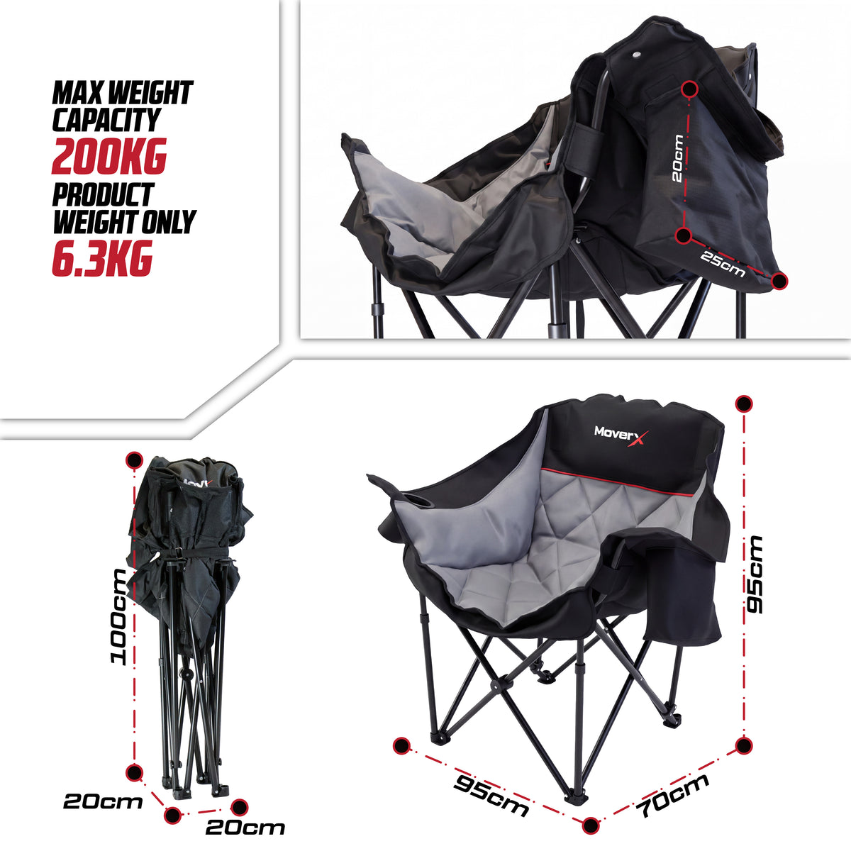 MoverX Oversized Camping Chair, Capacity 200kg