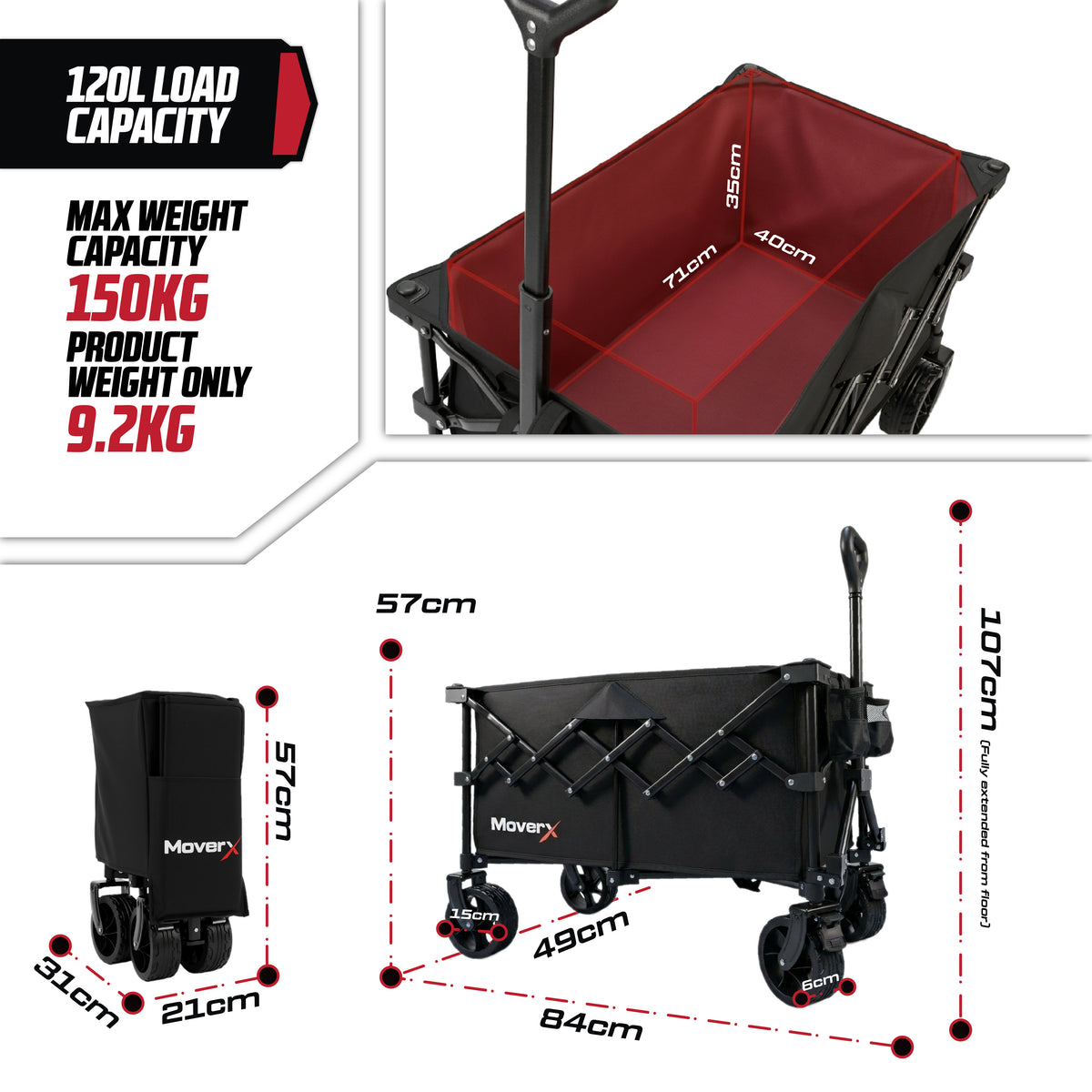 MoverX 120L/150kg Camping Tabletop Trolley